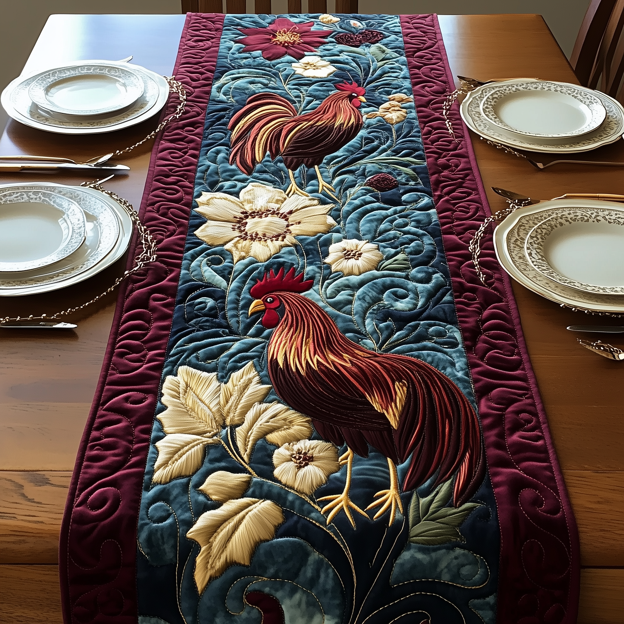 Chicken Quilted Table Runner Dinner Table Runner Chicken Related Gifts