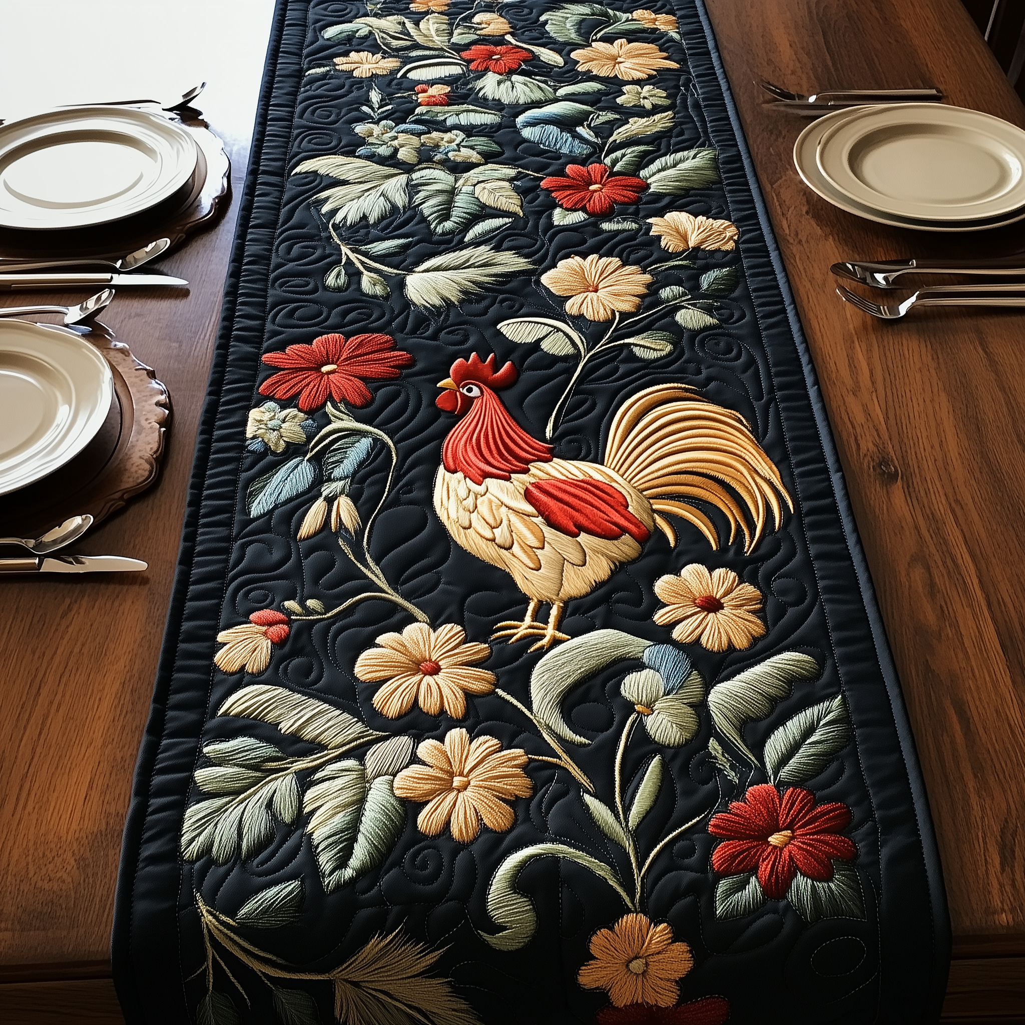 Chicken Quilted Table Runner Table Runner For Dining Table Chicken Gifts For Him Her