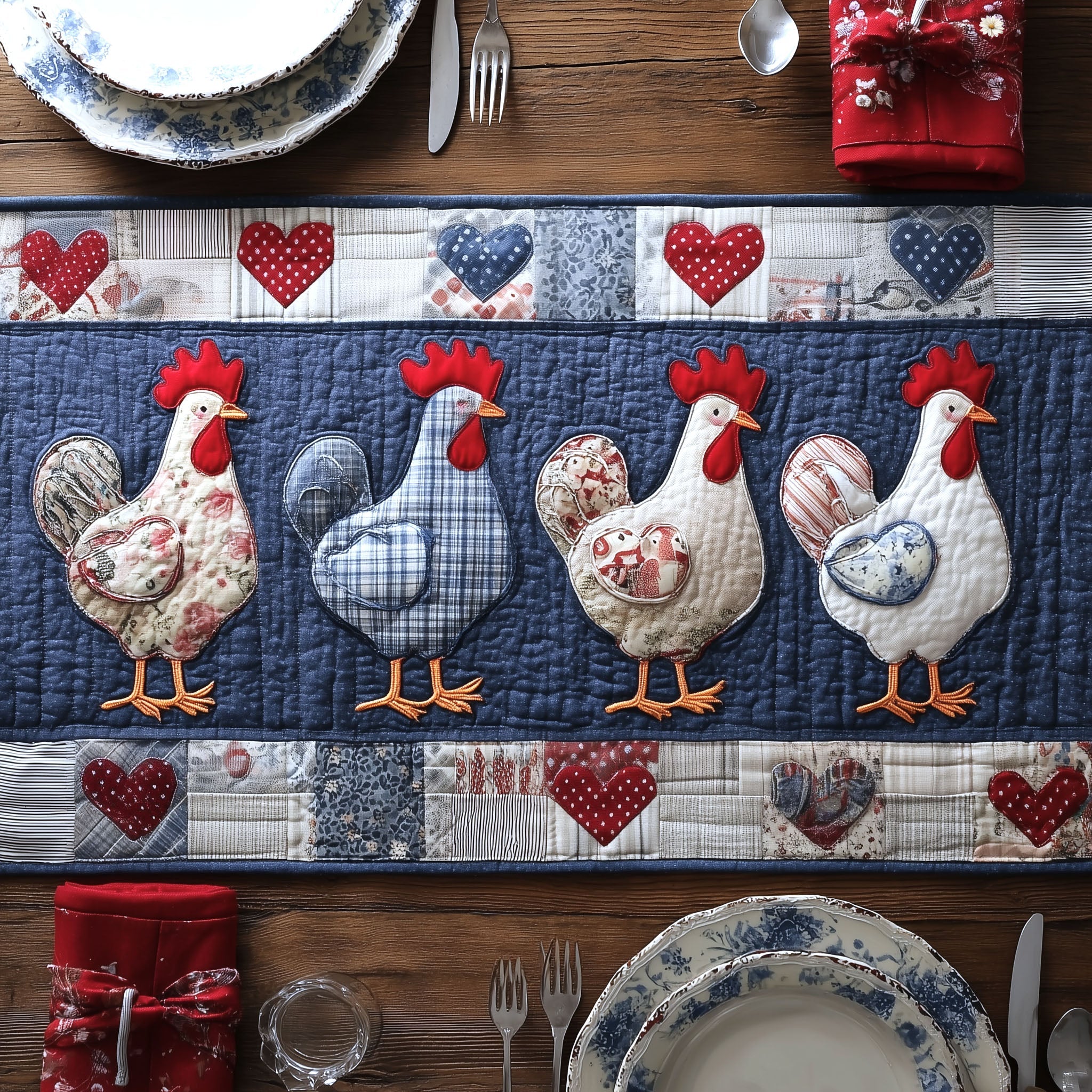 Chicken Troop Quilted Table Runner Farmhouse Table Runner Gifts For Chicken Owners
