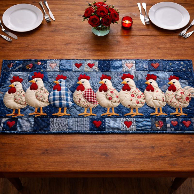 Chicken Troop Quilted Table Runner Rustic Table Runners Chicken Christmas Gifts