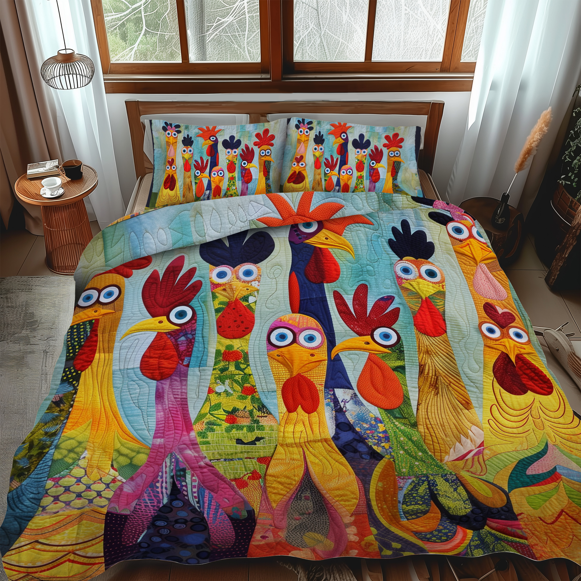 Chicken Vibrant Village Quilted Bedding Set Cute Sheet Sets Gifts For People Who Love Chickens