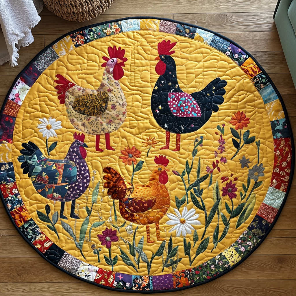 Chicken Warmth Quilted Round Mat Round Holiday Rugs Chicken Related Gifts