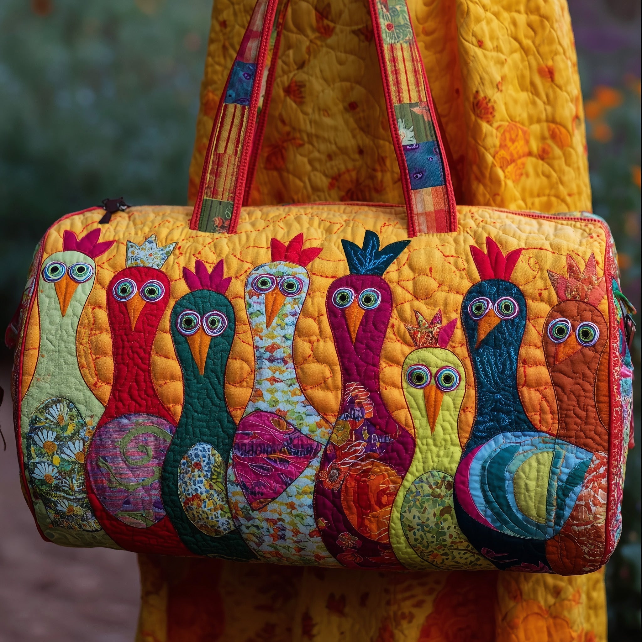 Chicken Whimsy Quilted Duffle Bag Womens Gym Duffel Bag Mother's Day Gifts For Girlfriend