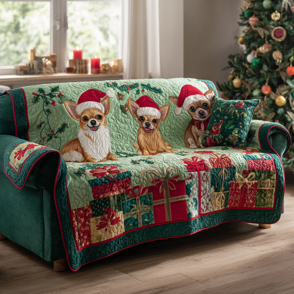 Chihuahua Cheer Quilted Sofa Cover Living Room Winter Decor Unique Christmas Gifts