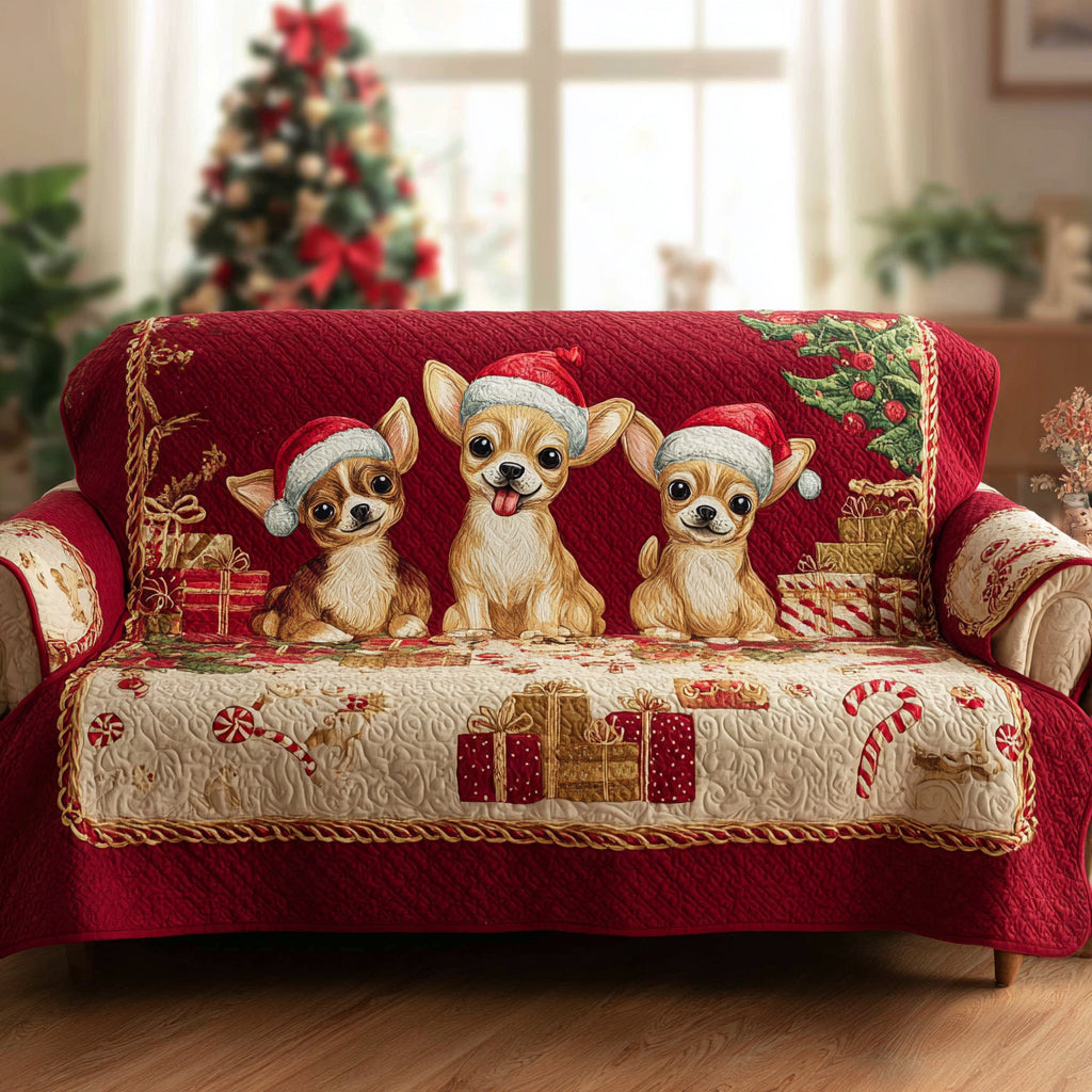 Chihuahua Joyful Quilted Sofa Cover Christmas Couch Cover Secret Santa Gift Ideas