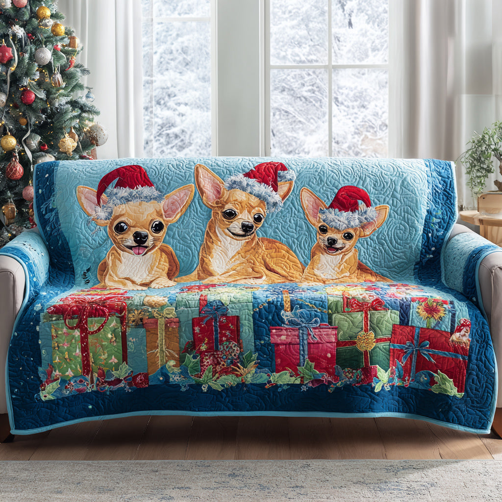 Chihuahua Present Quilted Sofa Cover Christmas Sofa Covers Christmas Presents