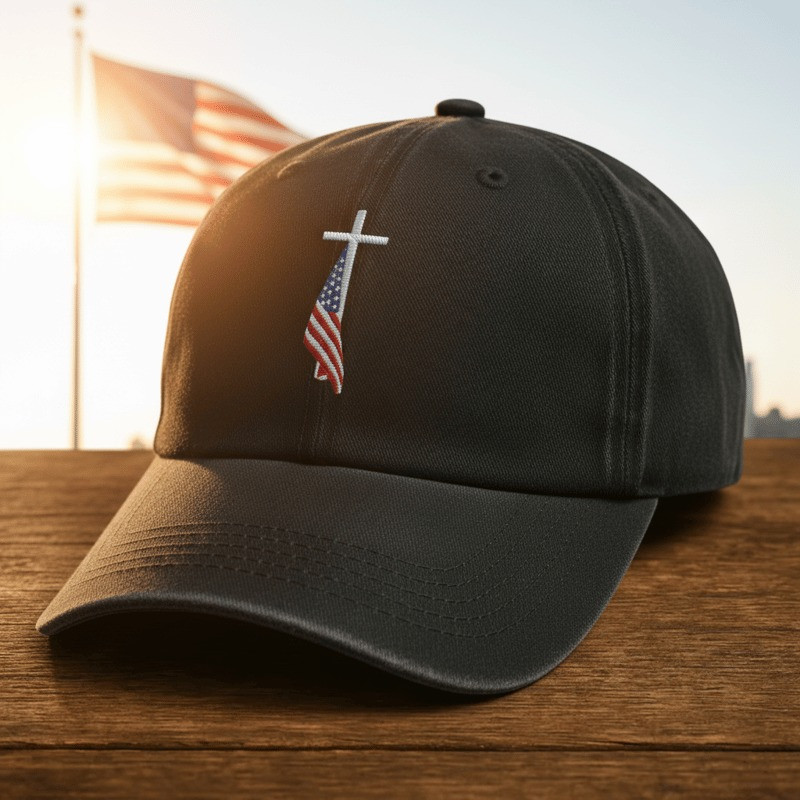 Christian Cross American Flag Hat Baseball Cap Military Merch Gift Ideas For Veterans