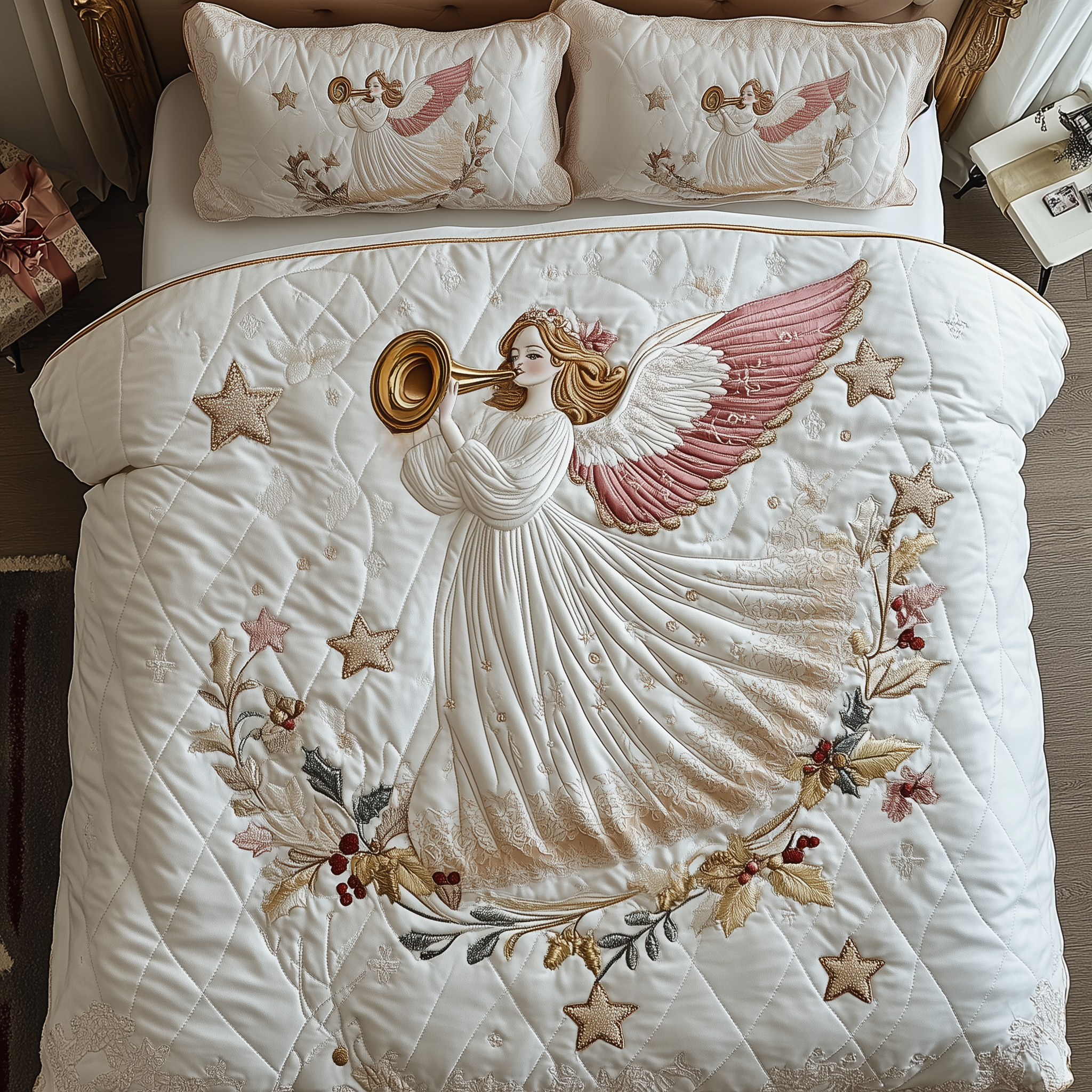 Christmas Angel Quilted Bedding Set Christmas Bedroom Xmas Presents For Couples