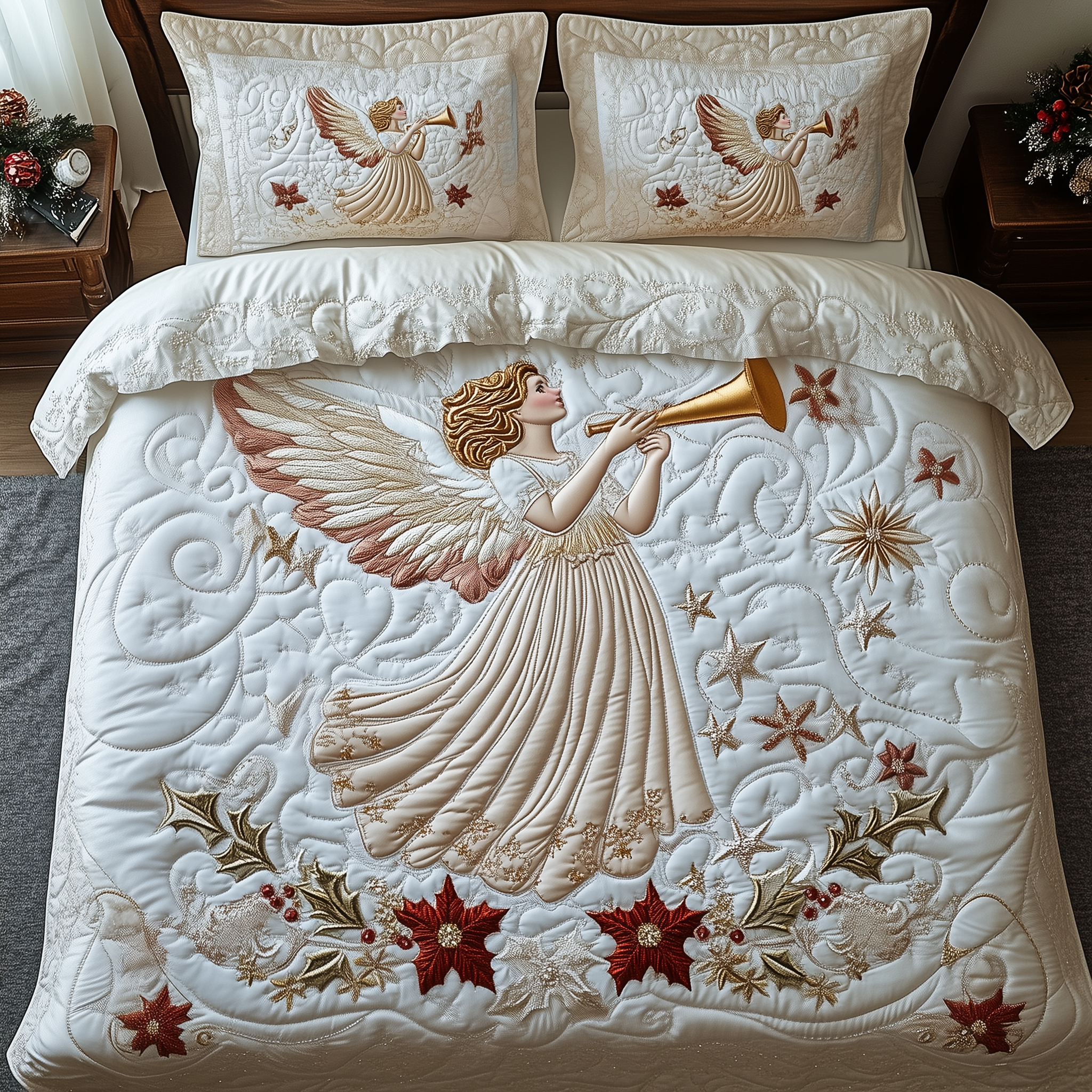 Christmas Angel Quilted Bedding Set Santa Duvet Cover Cute Couple Christmas Gifts