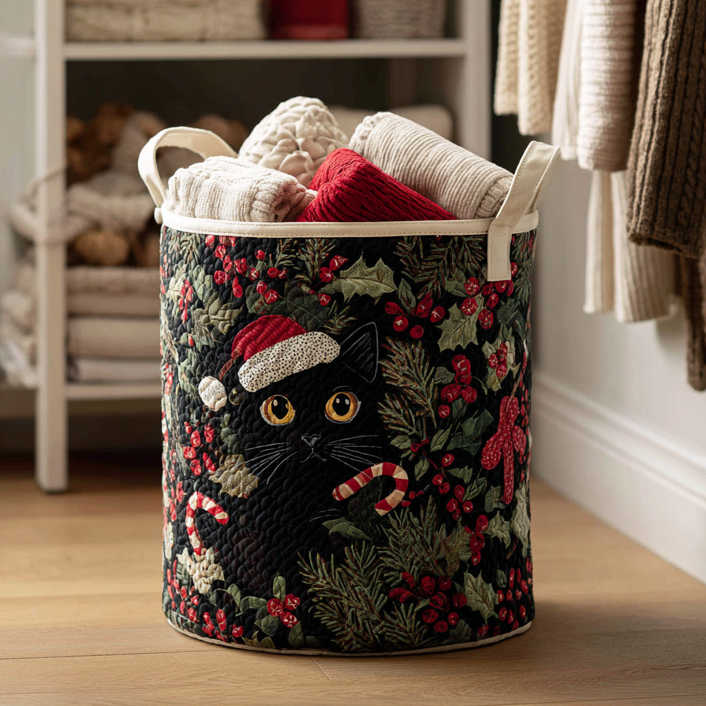 Christmas Black Cat Quilted Laundry Basket Laundry Room Decor Ideas Cat Gifts For Her