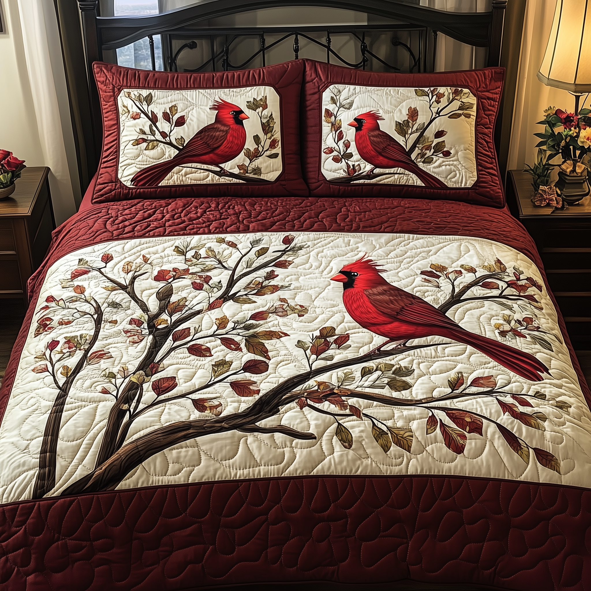Christmas Cardinal Quilted Bedding Set Holiday Bedding Sets Cardinal Christmas Gift Ideas
