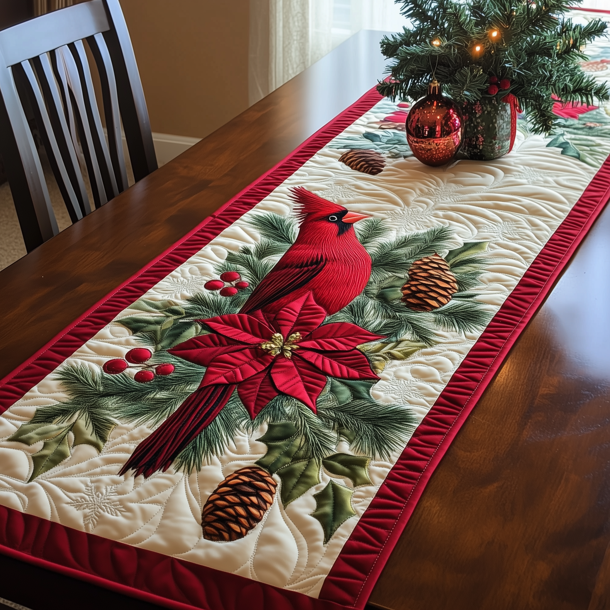 Christmas Cardinal Quilted Table Runner Dining Table Xmas Decor Family Ideas For Christmas Gifts