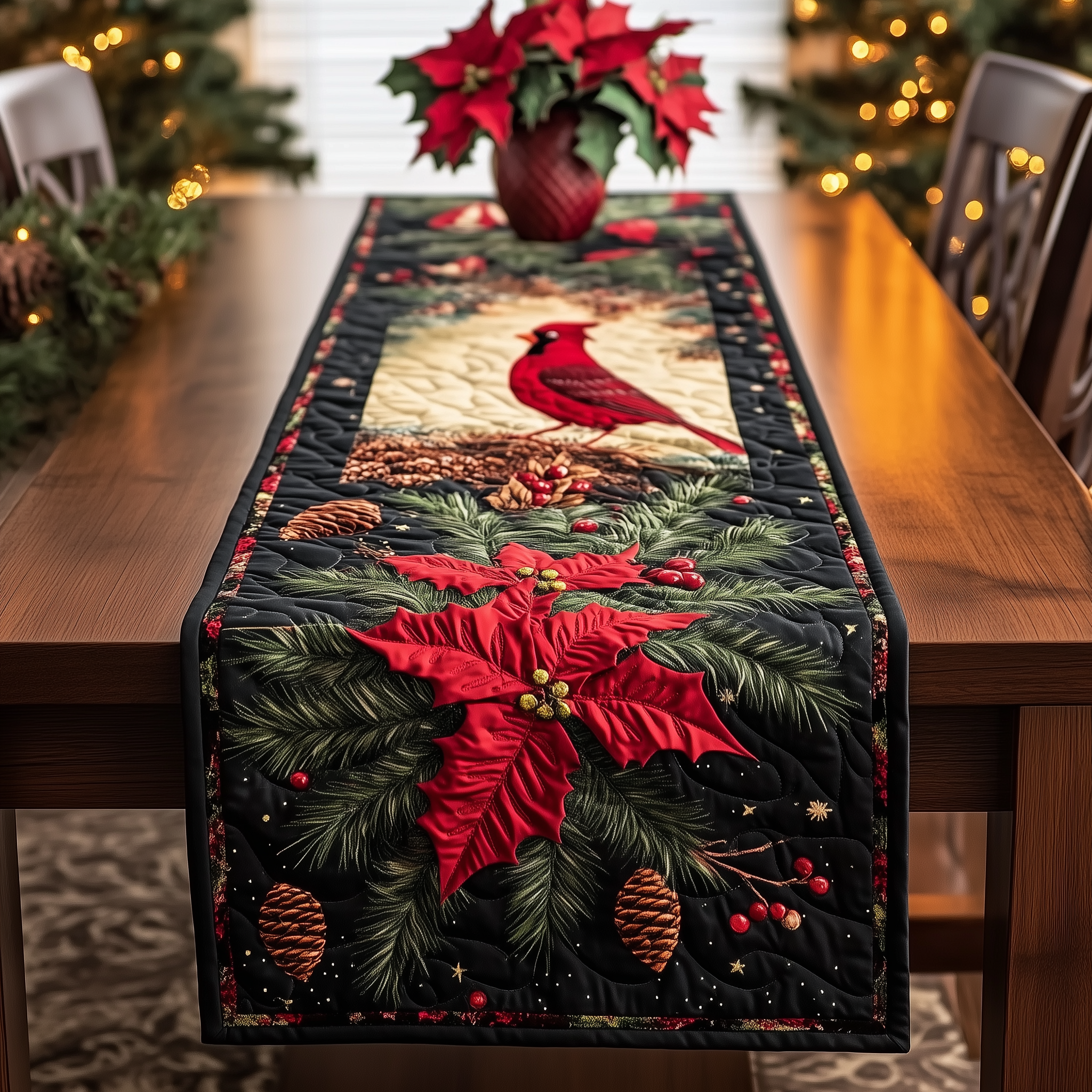Christmas Cardinal Quilted Table Runner Holiday Dining Table Decor Family Xmas Ideas