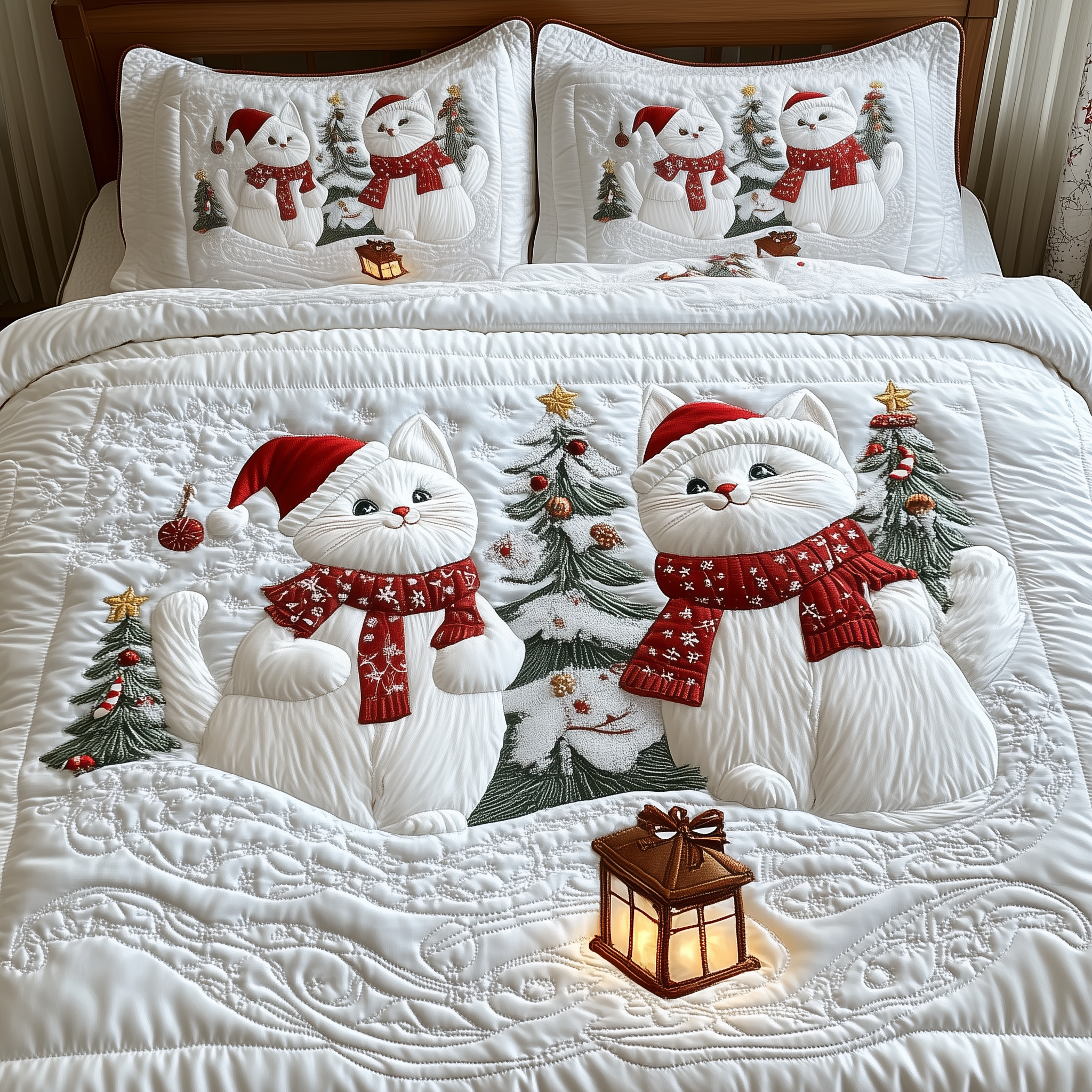 Christmas Cat Quilted Bedding Set Bedroom Ideas For Christmas Best Presents For Cat Lovers