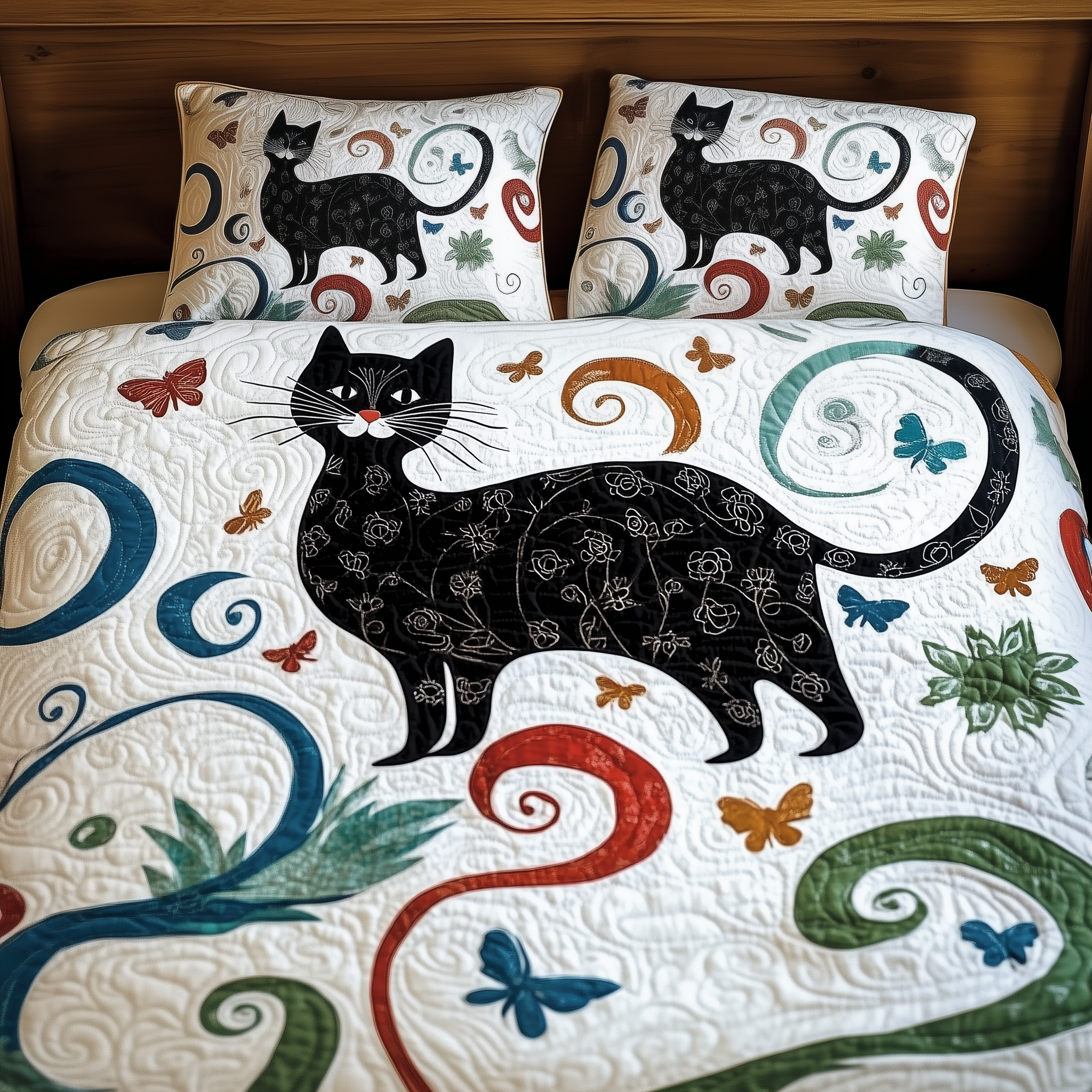 Christmas Cat Quilted Bedding Set Best Bedsheets Gifts For Cat People