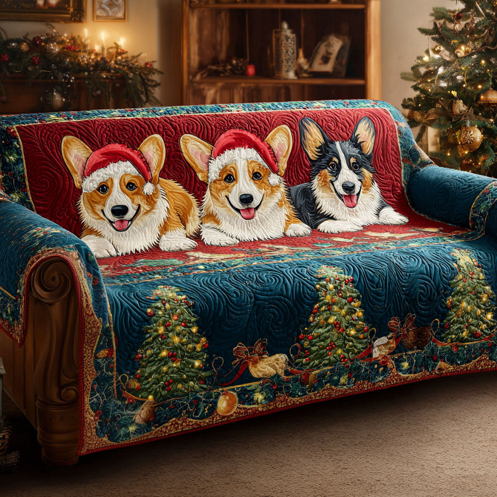 Christmas Corgi Lane Quilted Sofa Cover Couch Seat Covers Corgi Christmas Presents