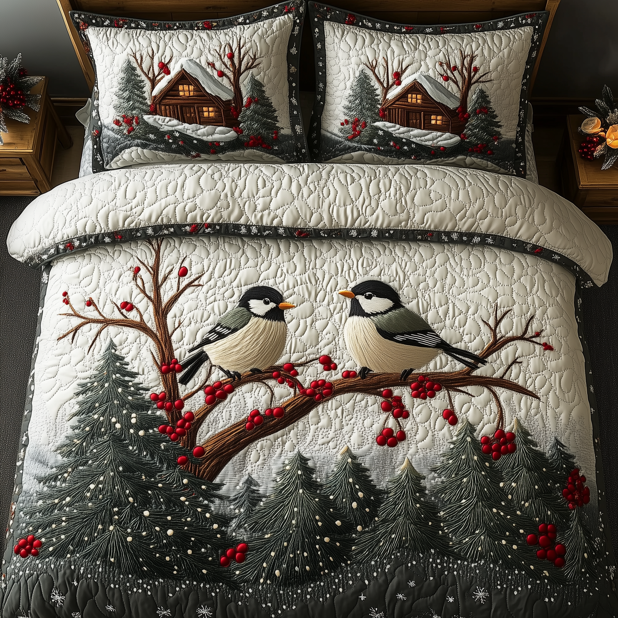 Christmas Cozy Bird Quilted Bedding Set Santa Duvet Cover Christmas Ideas For Men