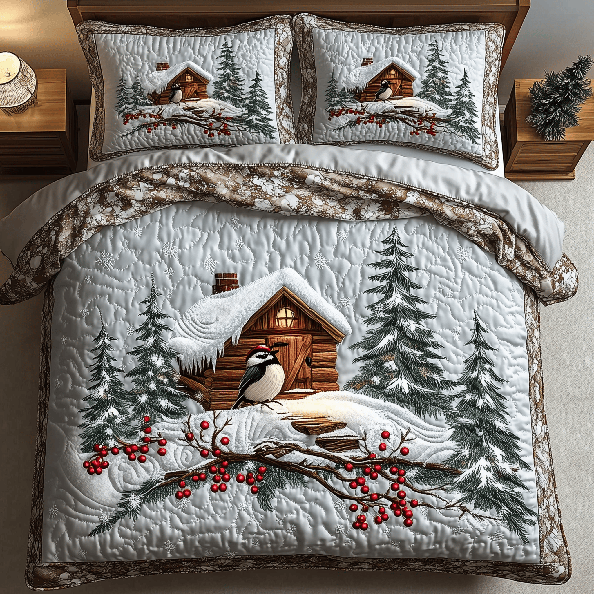 Christmas Cozy Cabin Quilted Bedding Set Xmas Comforters Christmas Gifts For Husband