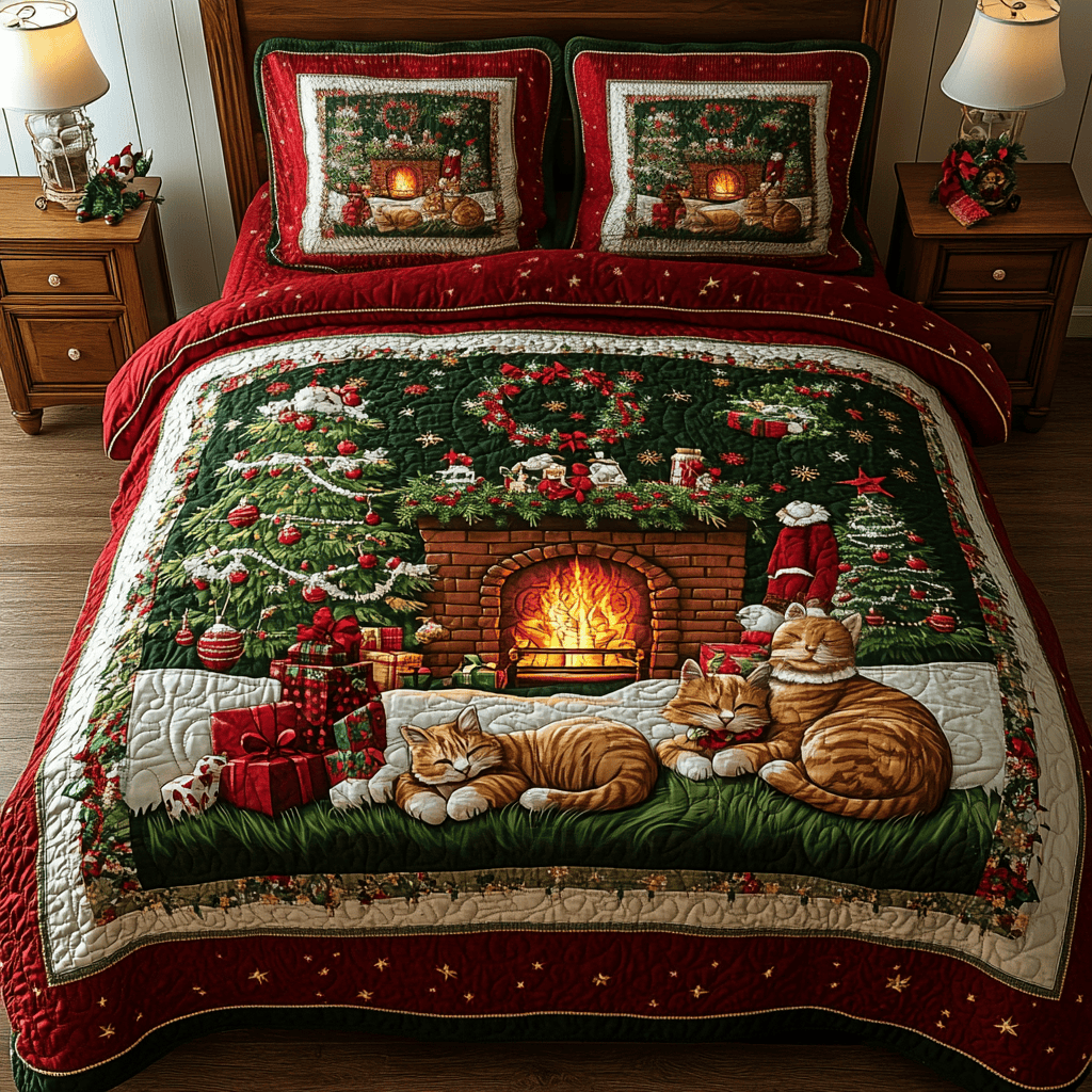 Christmas Cozy Fireplace Quilted Bedding Set Holiday Bedding Sets Great Christmas Gifts For Couples