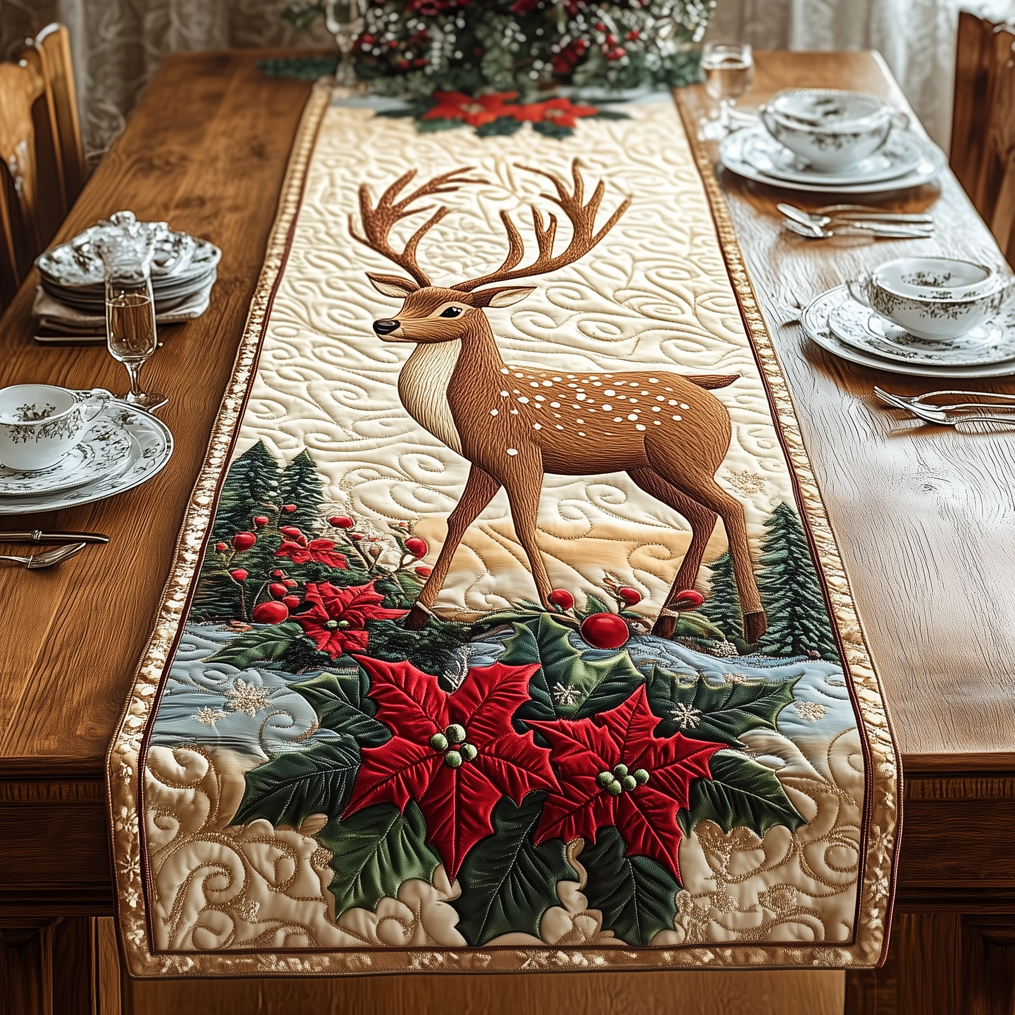 Christmas Deer Quilted Table Runner Dining Table Xmas Decor Gifts For Christmas For Mother In Law