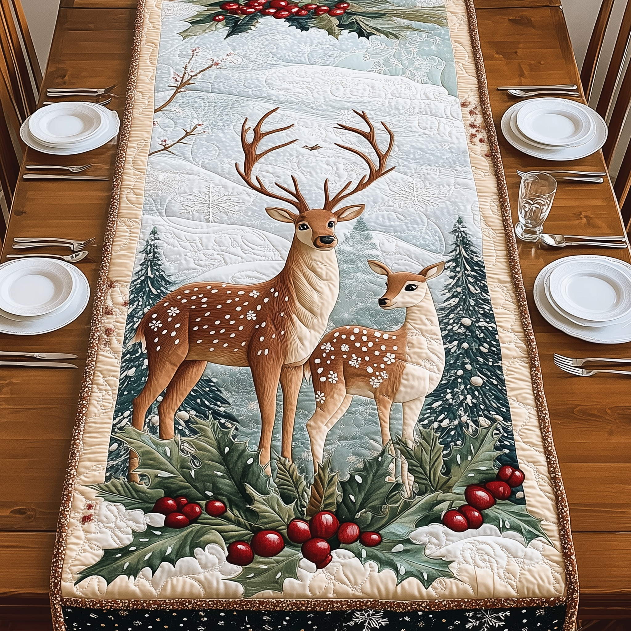 Christmas Deer Quilted Table Runner Runner Christmas Decoration Mother In Law Presents Christmas