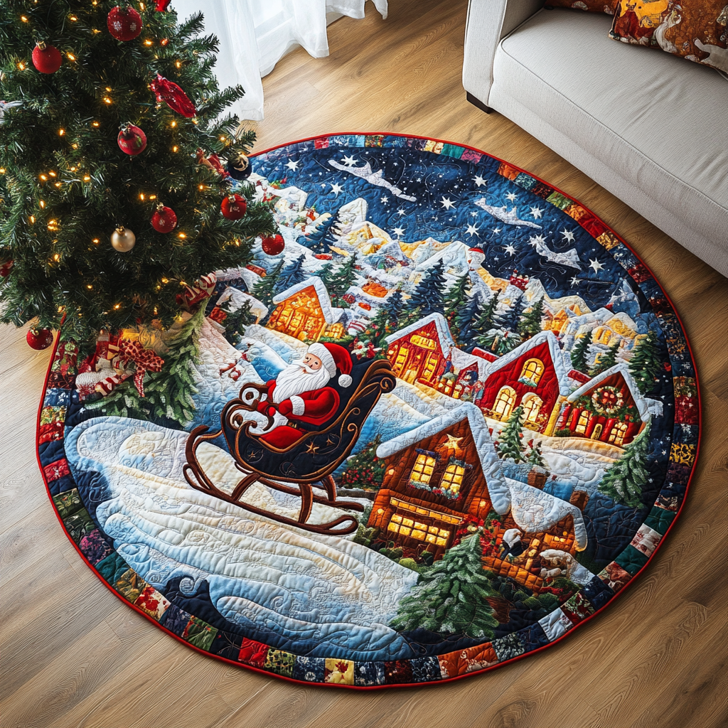 Christmas Eve Magic Quilted Round Mat Circle Floor Mat Best Christmas Gifts For Mom