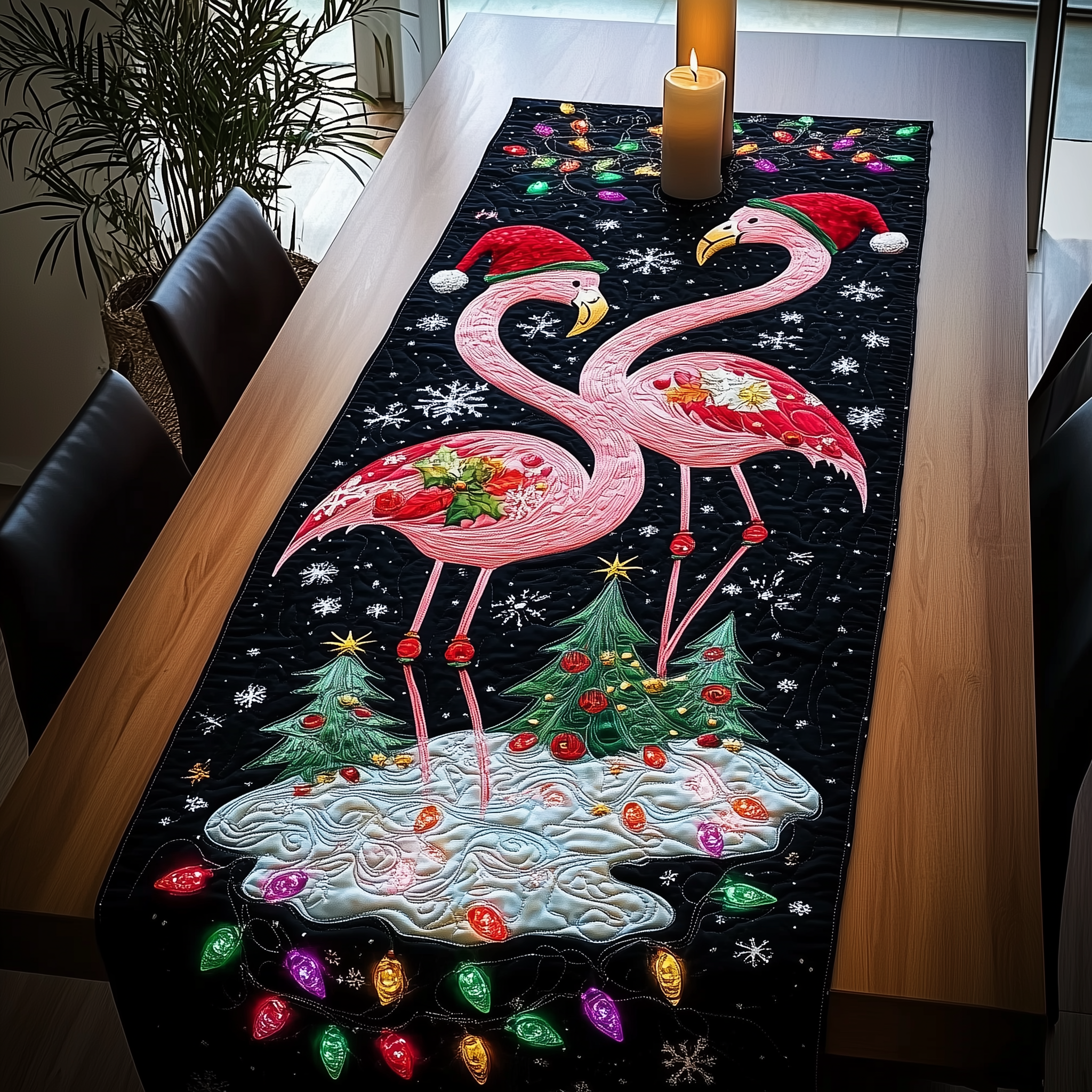 Christmas Flamingo Quilted Table Runner Dining Room Table Decor Ideas Gifts For Flamingo Lovers