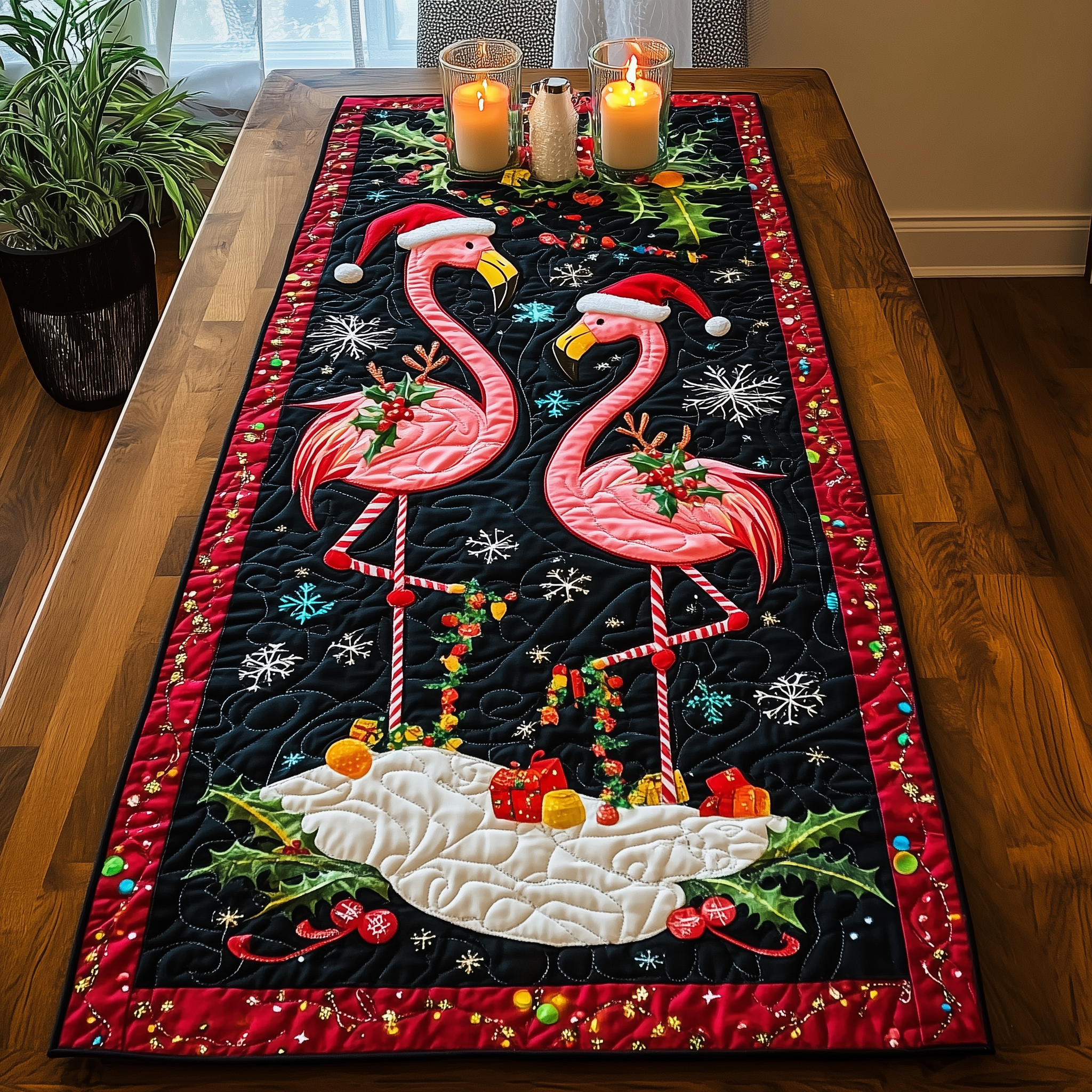Christmas Flamingo Quilted Table Runner Kitchen Table Runners Flamingo Mothers Day Gifts