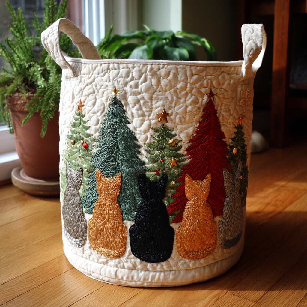 Christmas Forest Cats Quilted Laundry Basket Best Hampers Housewarming Gifts