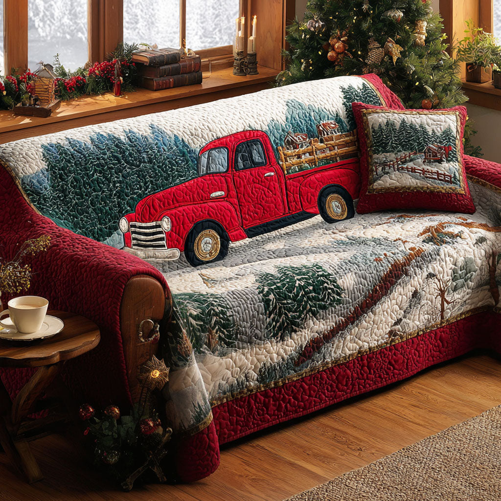 Christmas Forest Truck Quilted Sofa Cover Couch Protector Christmas Present Ideas