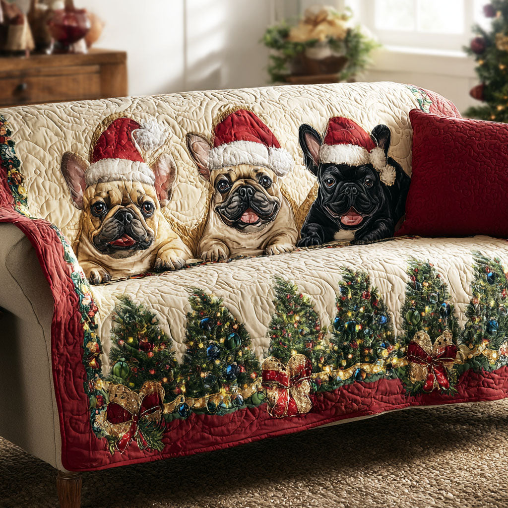 Christmas Frenchies Quilted Sofa Cover Living Room Decorations Gifts For French Bulldog Lovers