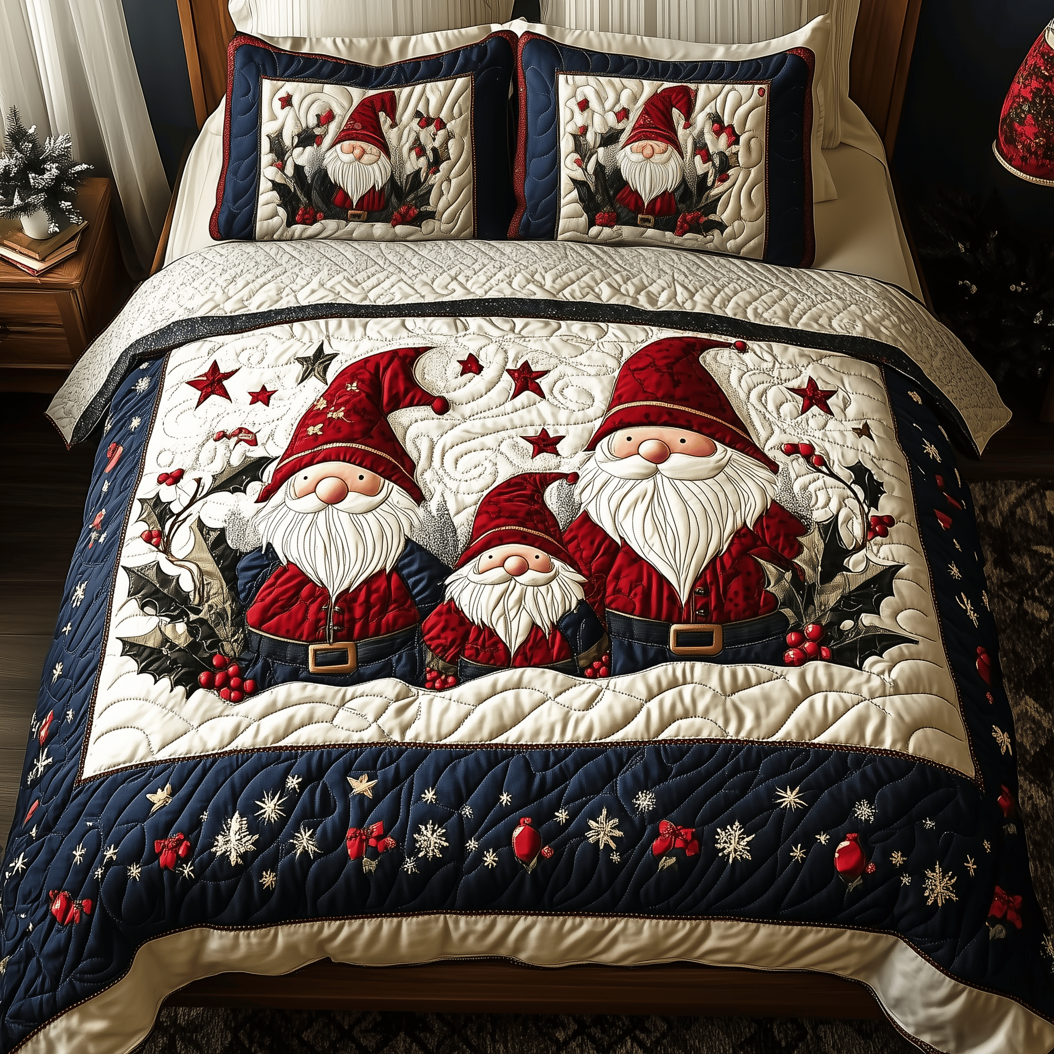 Christmas Gnome Quilted Bedding Set Christmas Bedding King Gnome Christmas Gifts