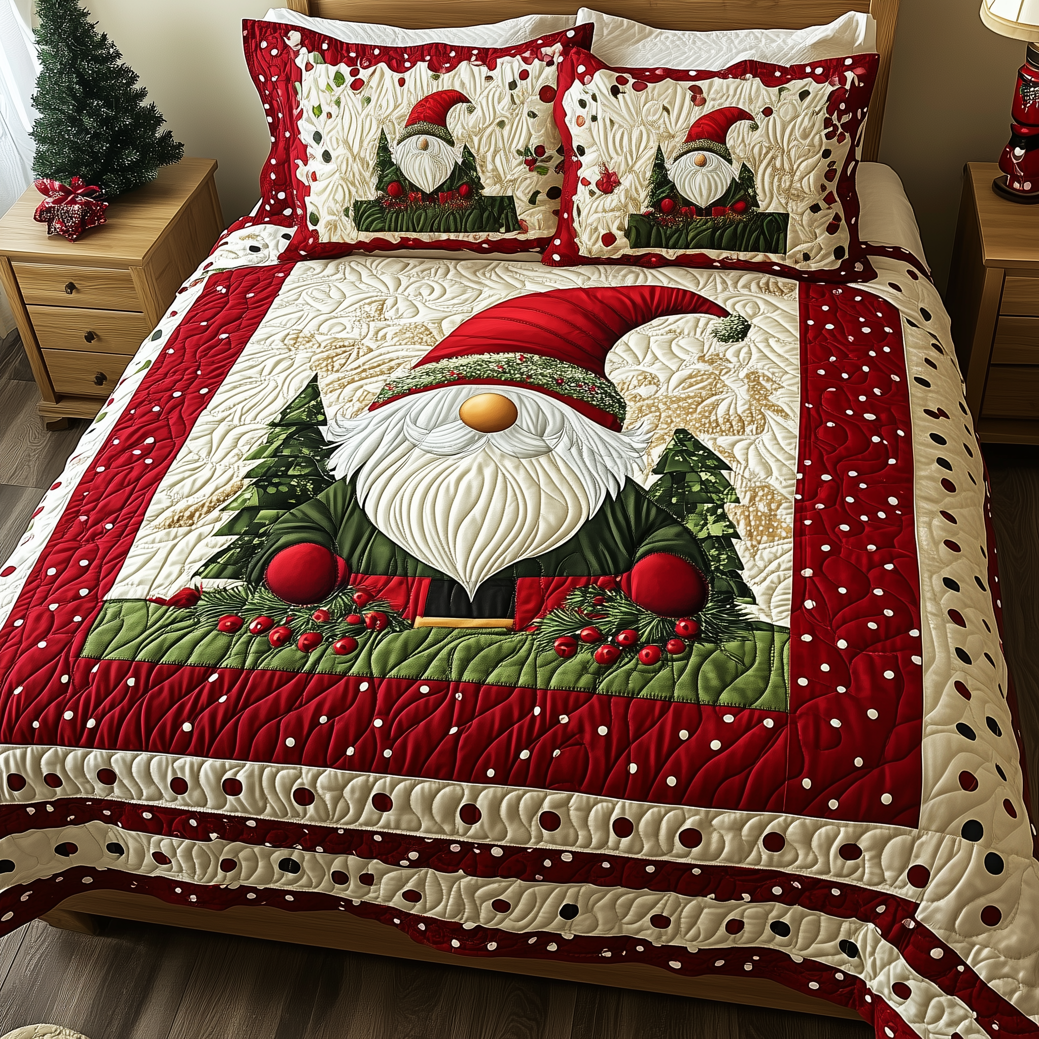 Christmas Gnome Quilted Bedding Set Christmas Comforter Gnome Xmas Gift