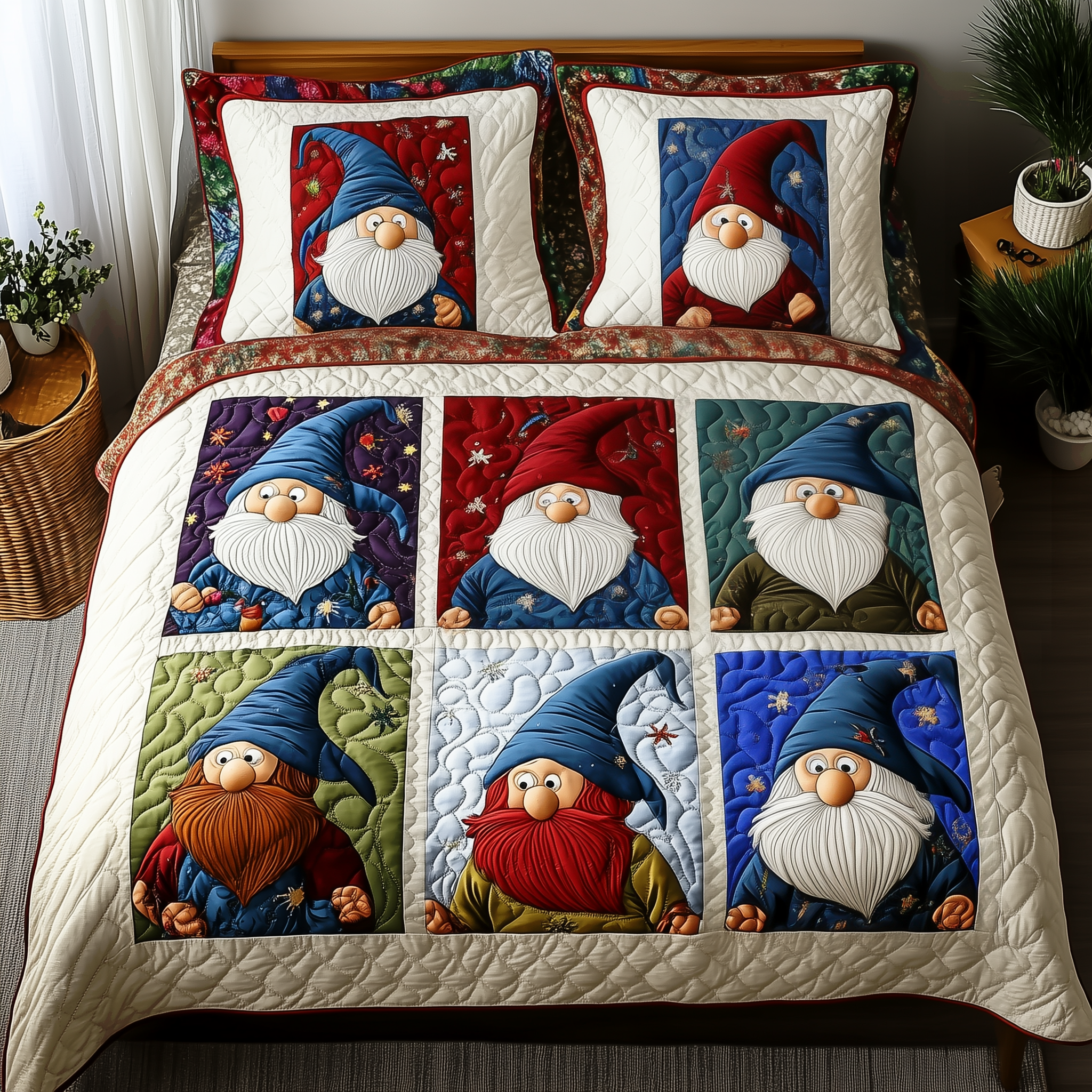 Christmas Gnome Quilted Bedding Set Christmas Comforter Sets Unique Gnome Gifts