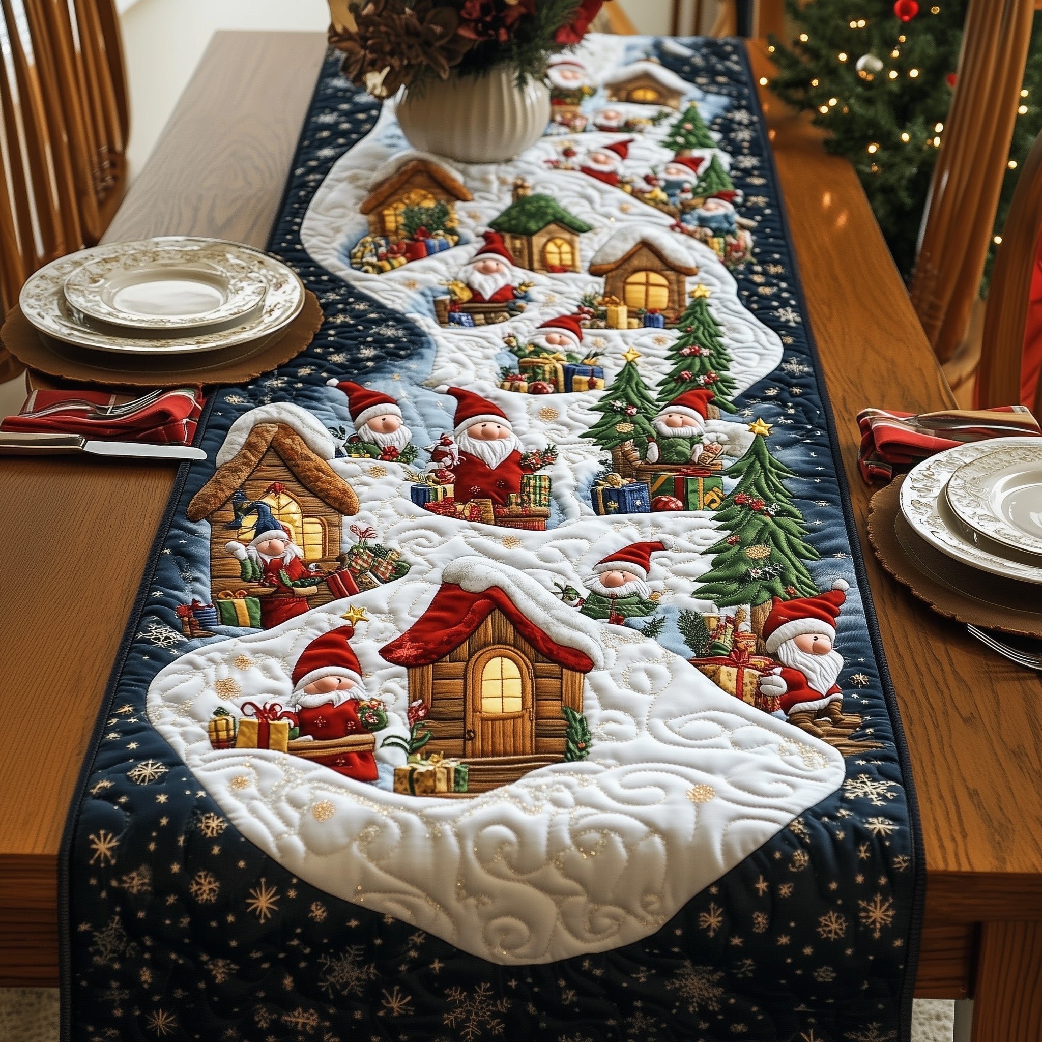 Christmas Gnome Quilted Table Runner Vintage Christmas Table Runners Christmas Gifts For Women