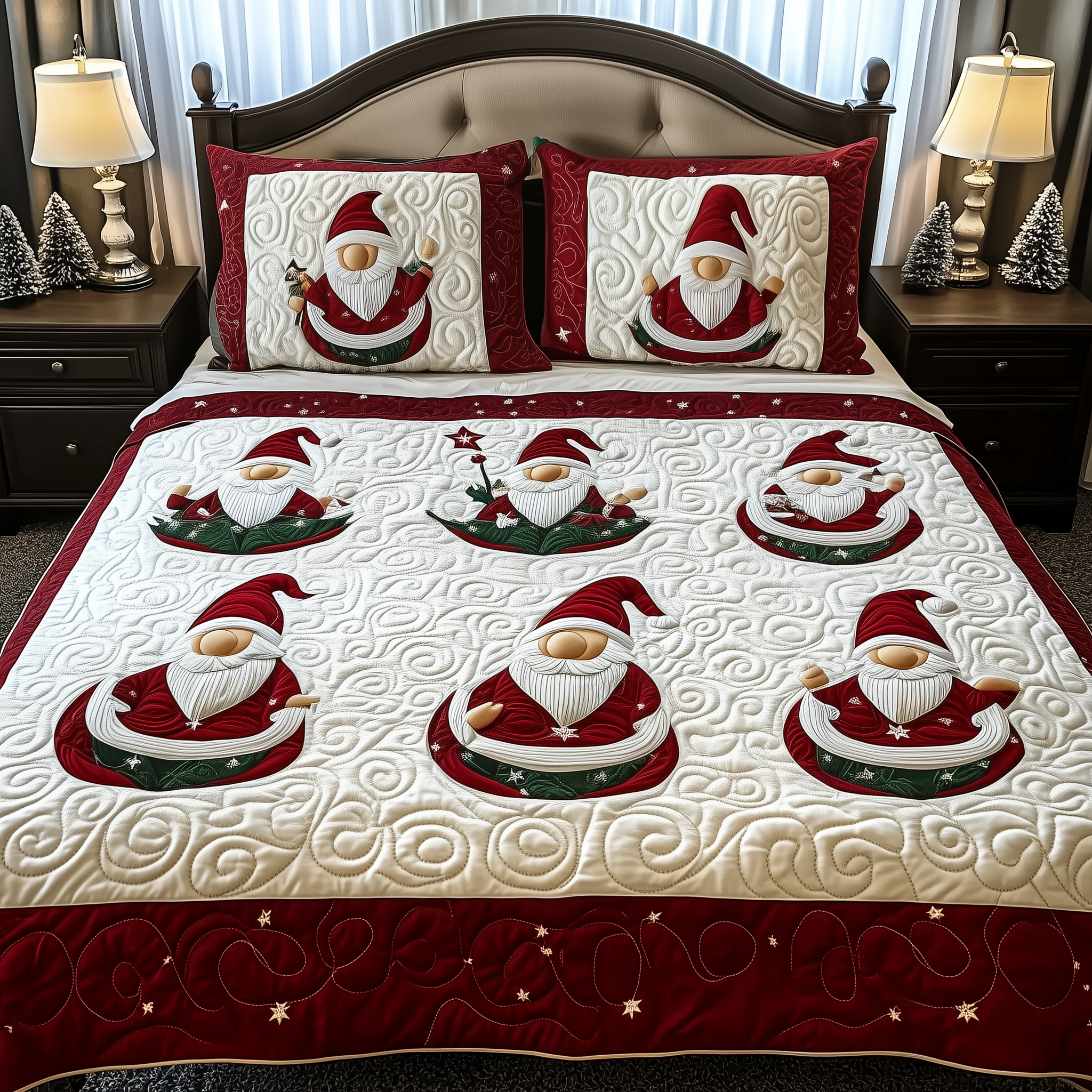 Christmas Gnomes Quilted Bedding Set Christmas Bedding King Gnome Christmas Gift Ideas