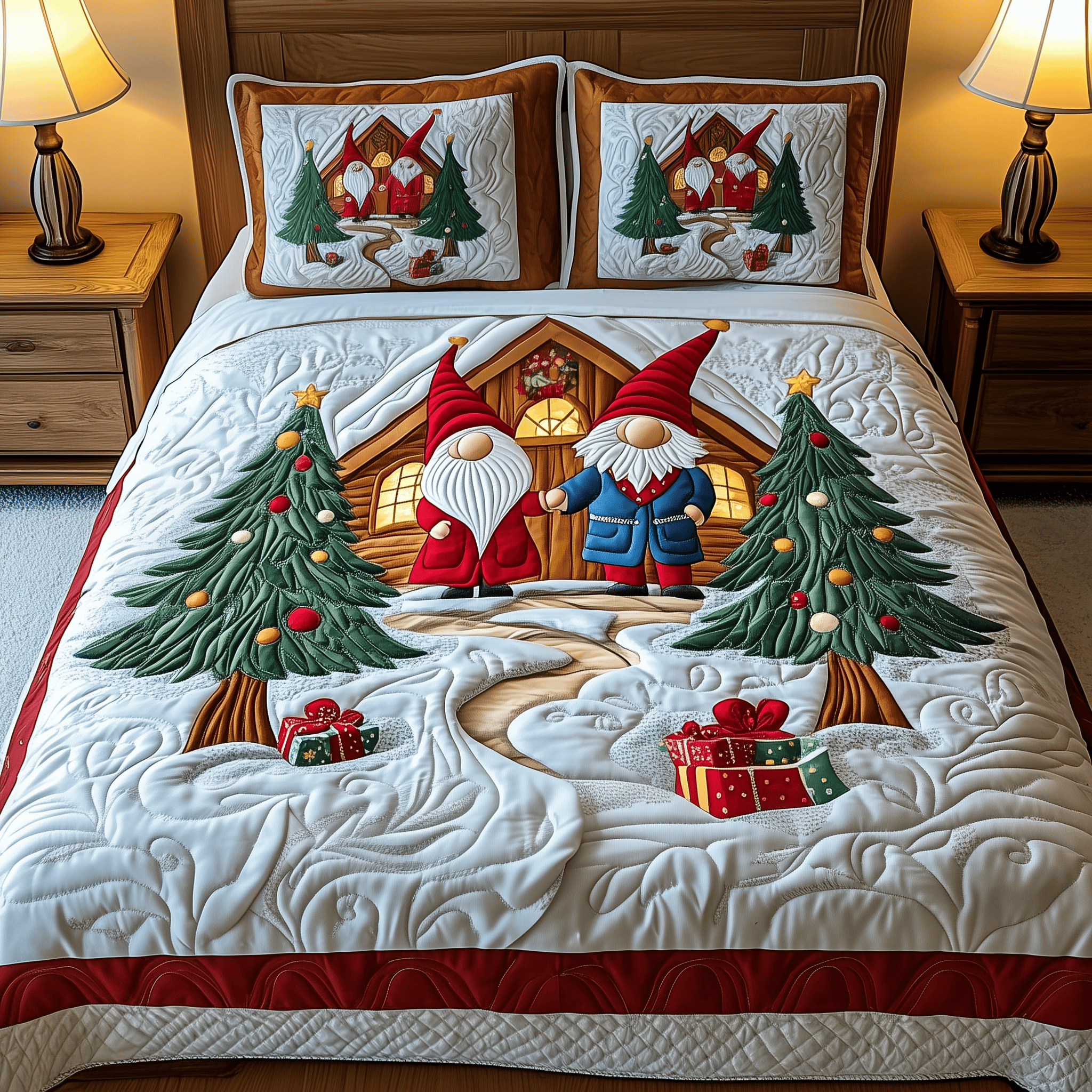 Christmas Gnomes Quilted Bedding Set Christmas Bedding Set Cute Gnome Gifts