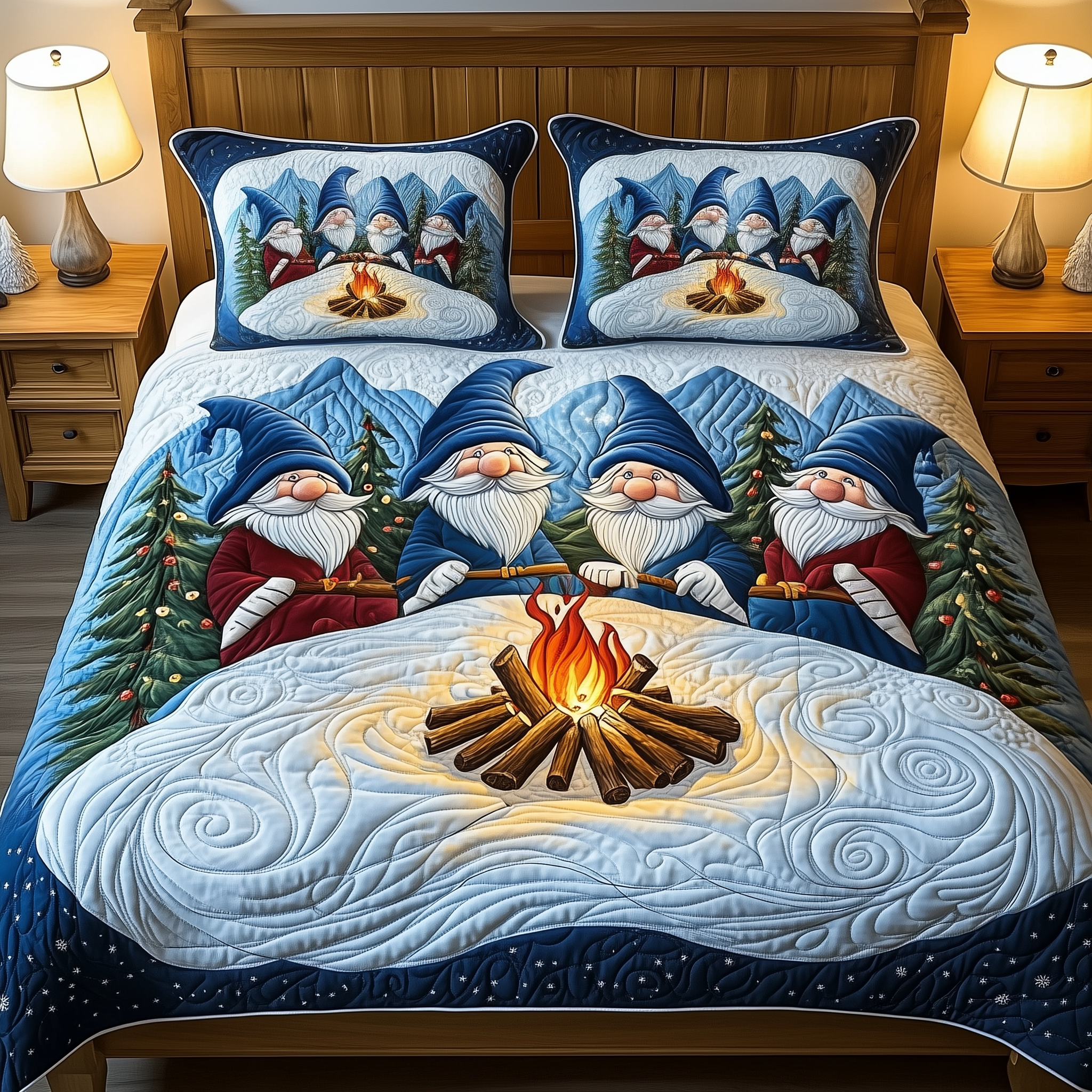 Christmas Gnomes Quilted Bedding Set Christmas Comforter Christmas Gnome Gifts