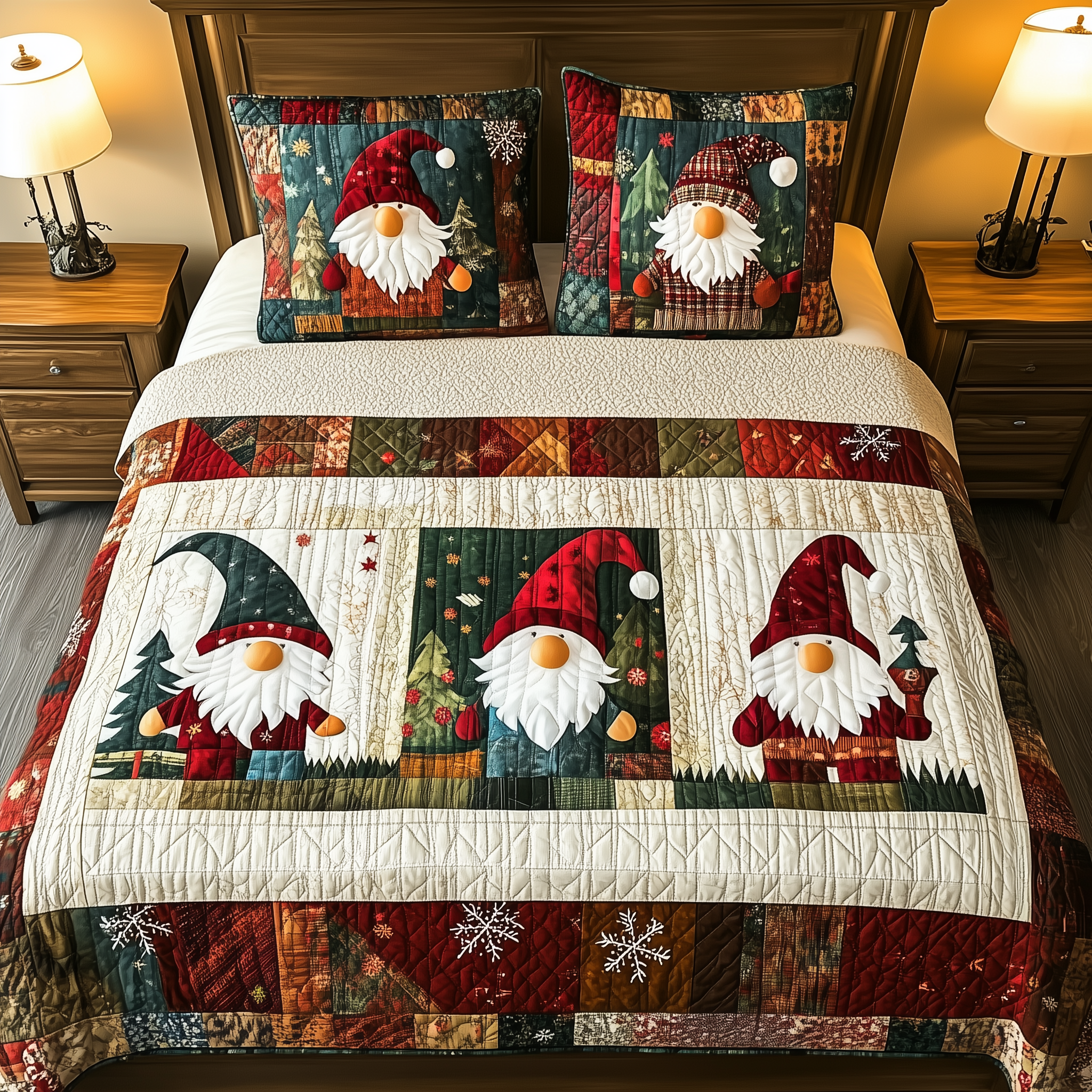 Christmas Gnomes Quilted Bedding Set Christmas Duvet Cover Gnome Gifts For Christmas
