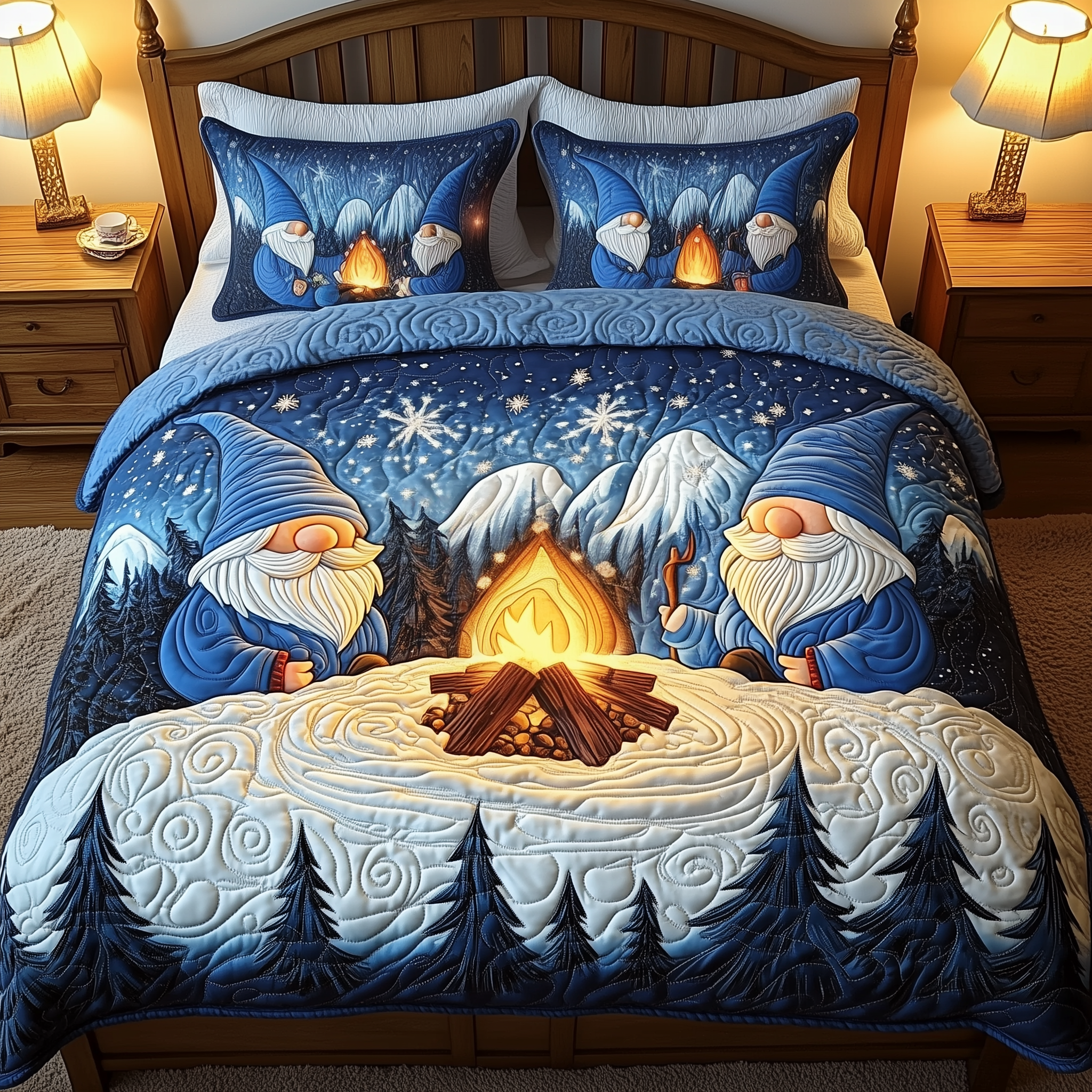 Christmas Gnomes Quilted Bedding Set Holiday Bedroom Decor Gnome Themed Gifts