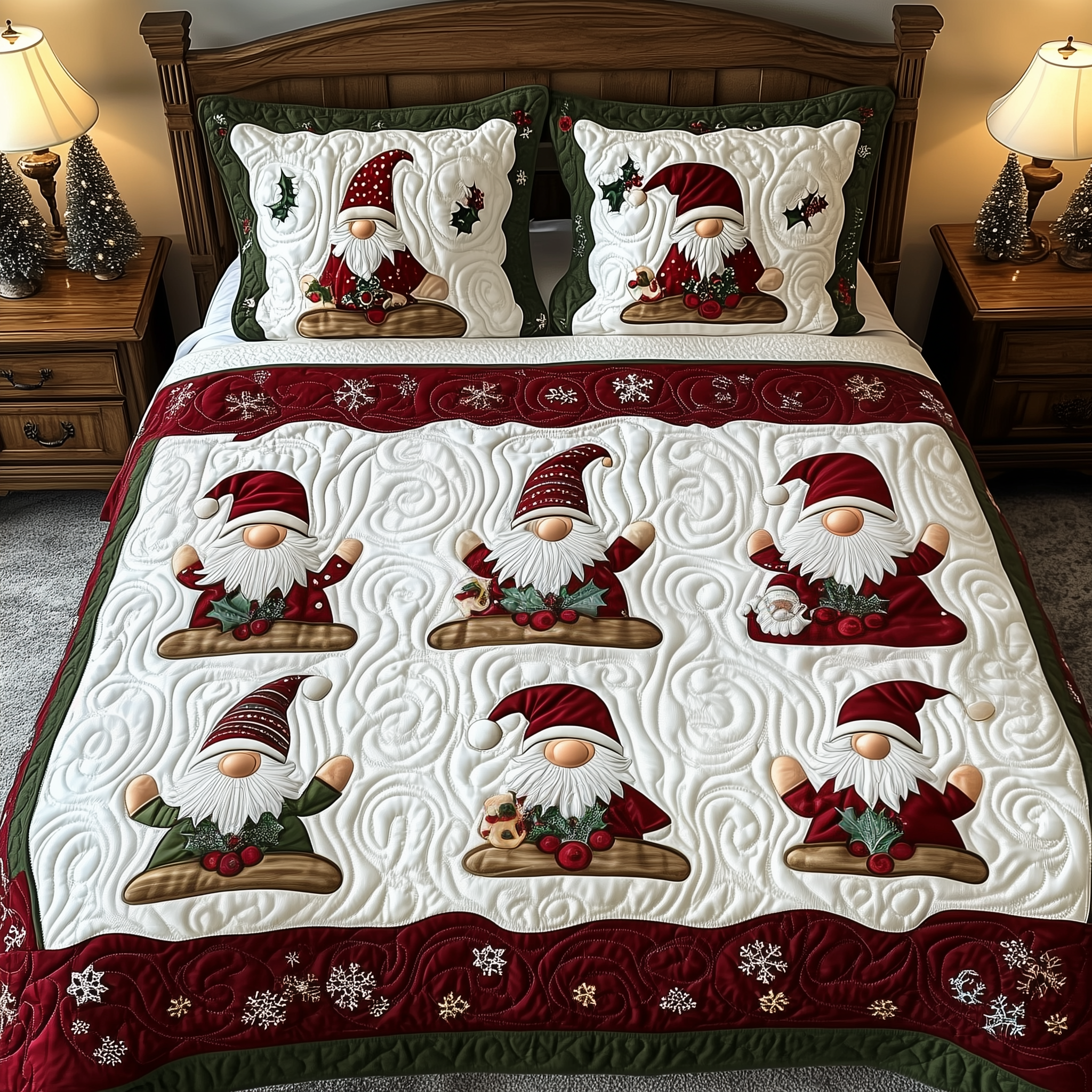 Christmas Gnomes Quilted Bedding Set Room Christmas Decor Ideas Funny Gnome Gifts