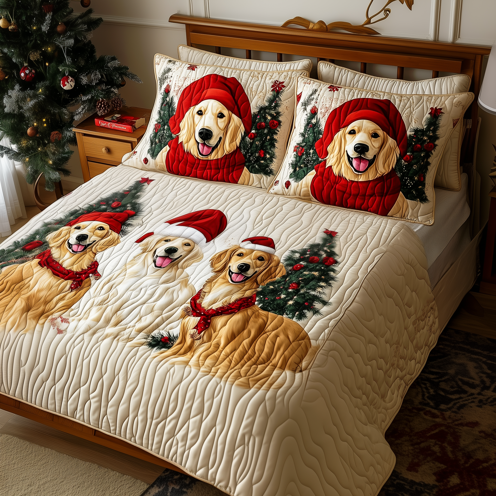 Christmas Golden Retriever Quilted Bedding Set Christmas Duvet Cover King Ideas For Mother In Law Christmas