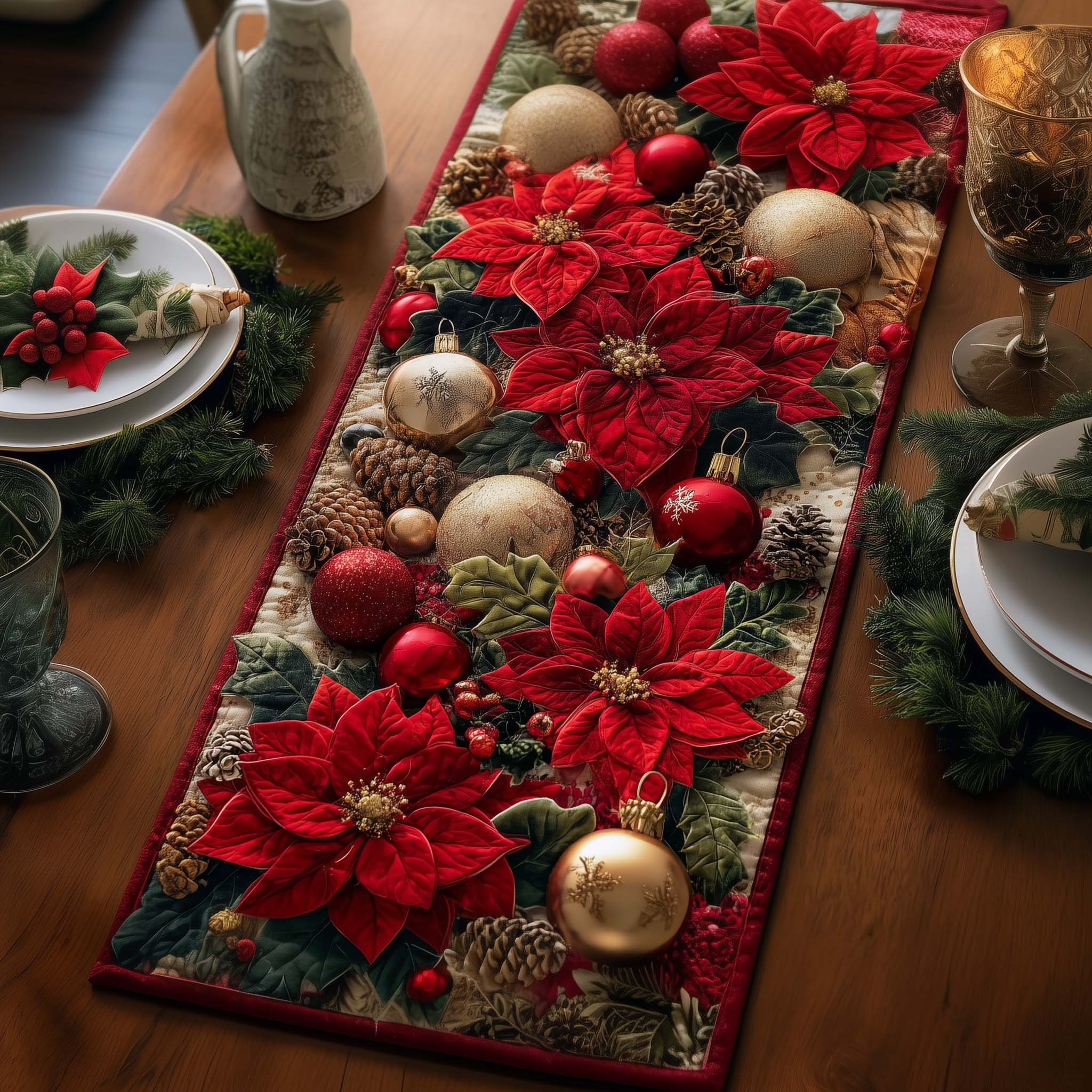 Christmas Luxe Quilted Table Runner Xmas Dinner Table Decorations Christmas Gifts For Relatives