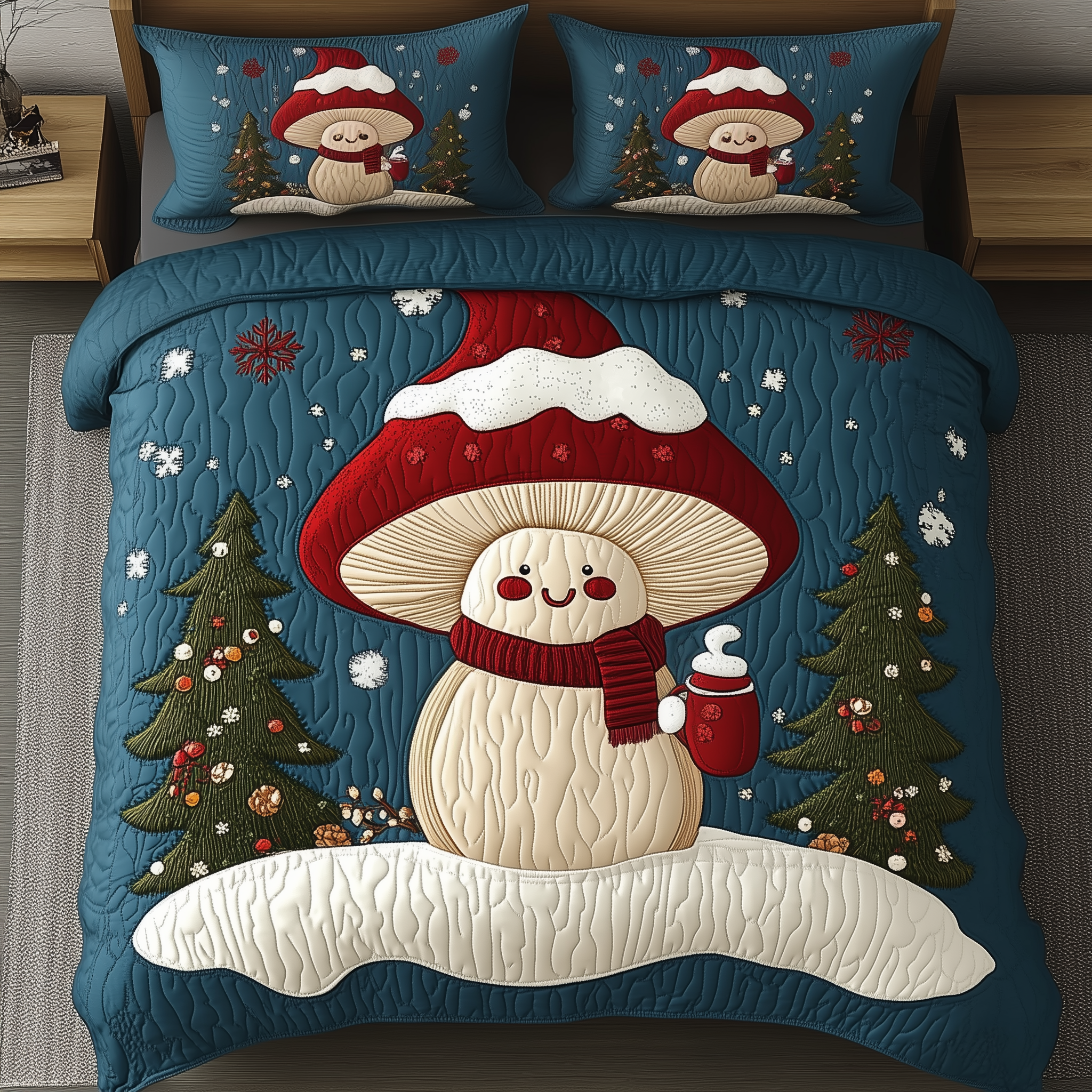 Christmas Mushroom Quilted Bedding Set Xmas Bedroom Ideas Cool Mushroom Gifts