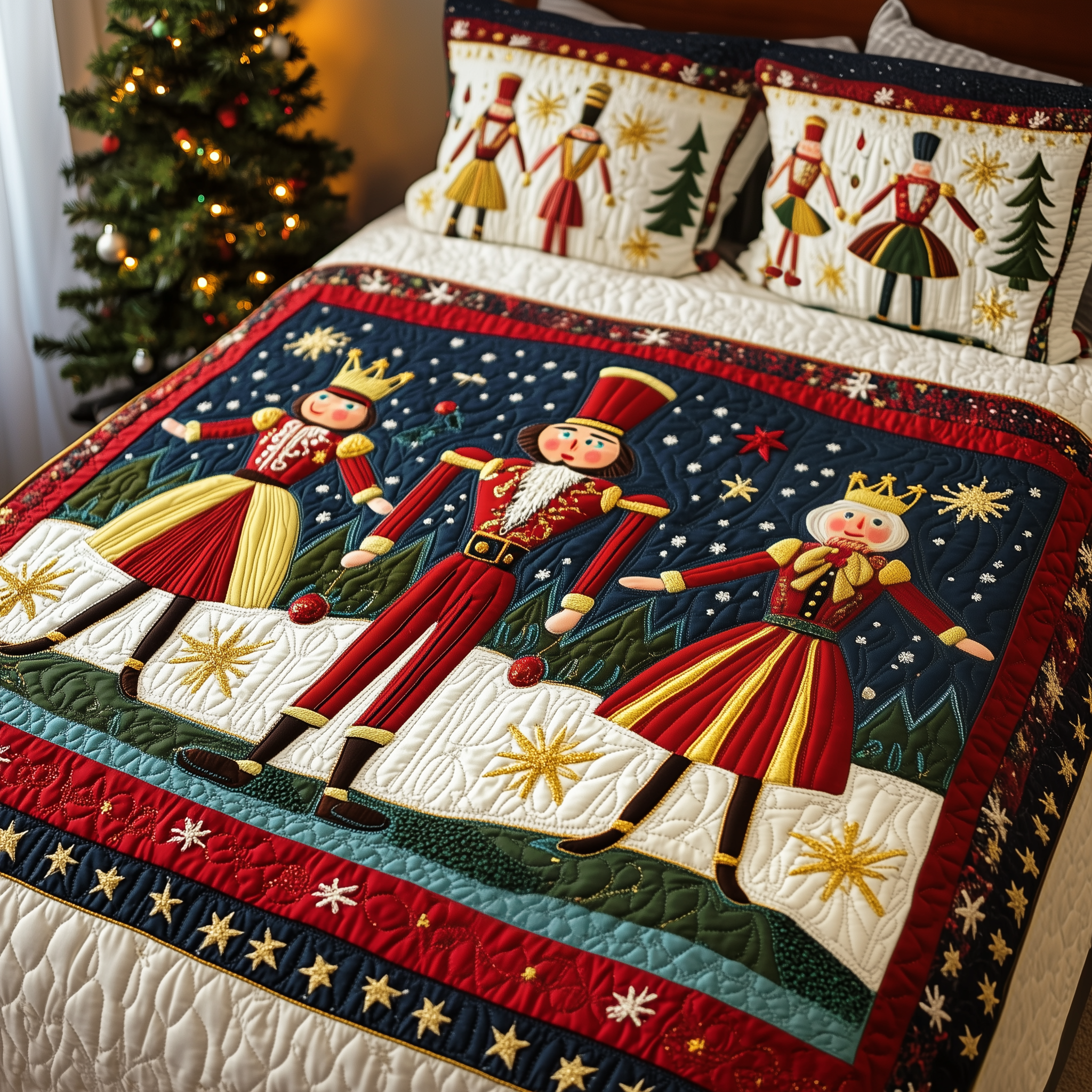 Christmas Nutcracker Quilted Bedding Set Christmas Bed Sheets Christmas Present For Brother In Law