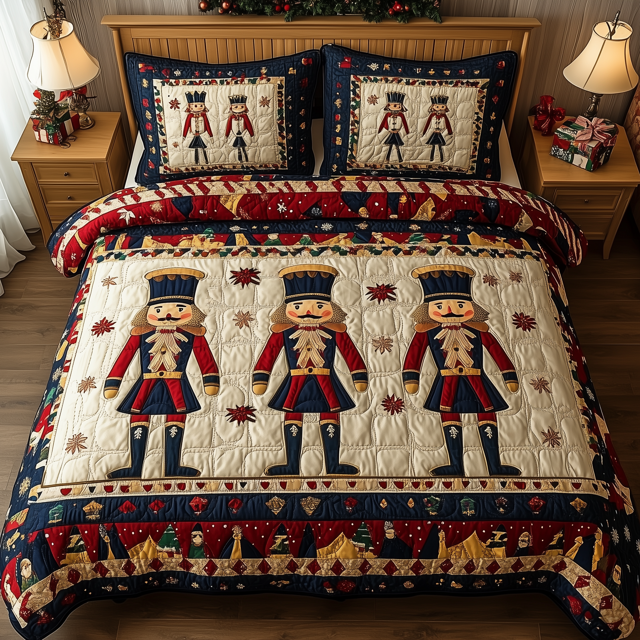 Christmas Nutcracker Quilted Bedding Set Comforter And Sheet Sets Nice Gifts For Mom