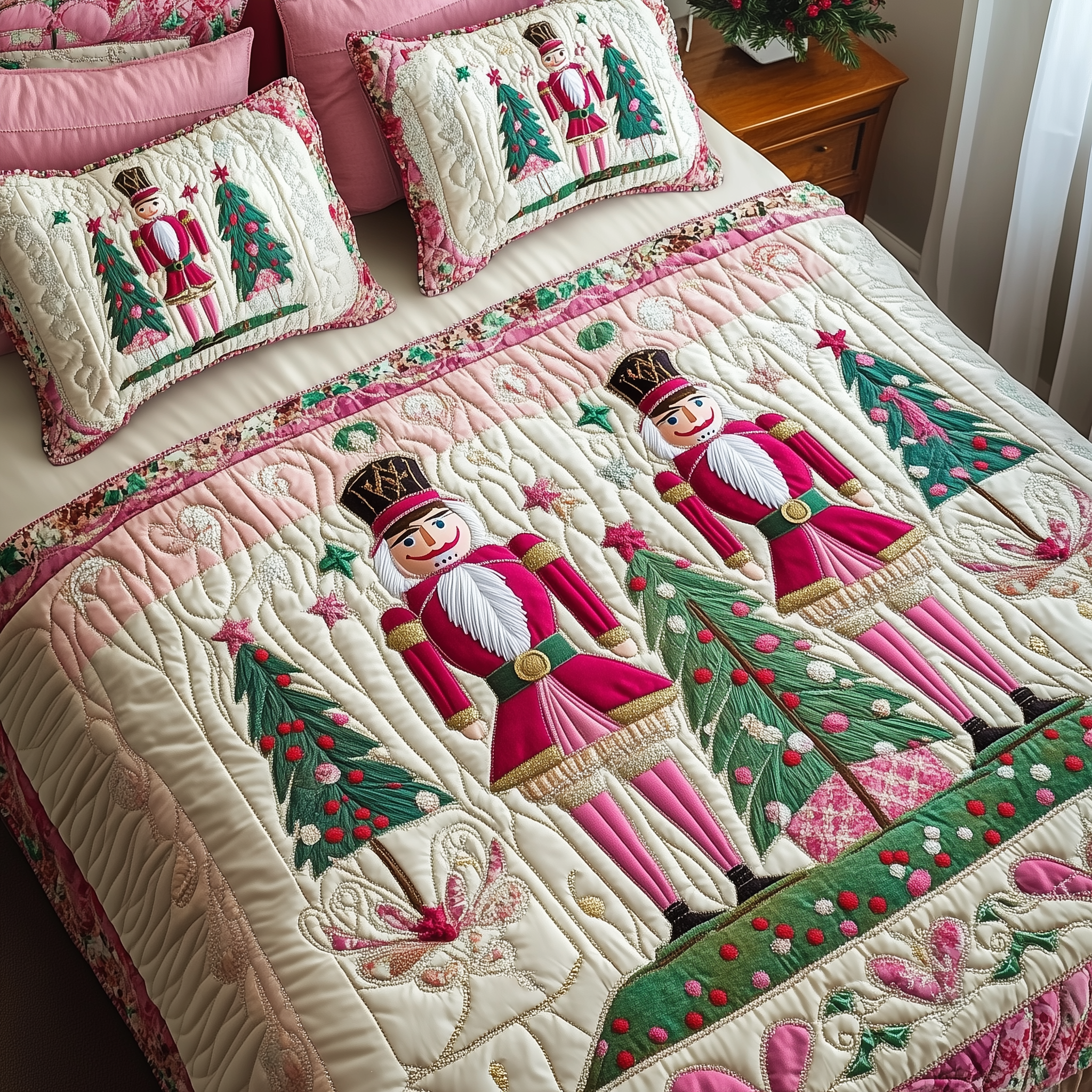 Christmas Nutcracker Quilted Bedding Set Cozy Christmas Bedroom Gift For A Sister In Law For Christmas