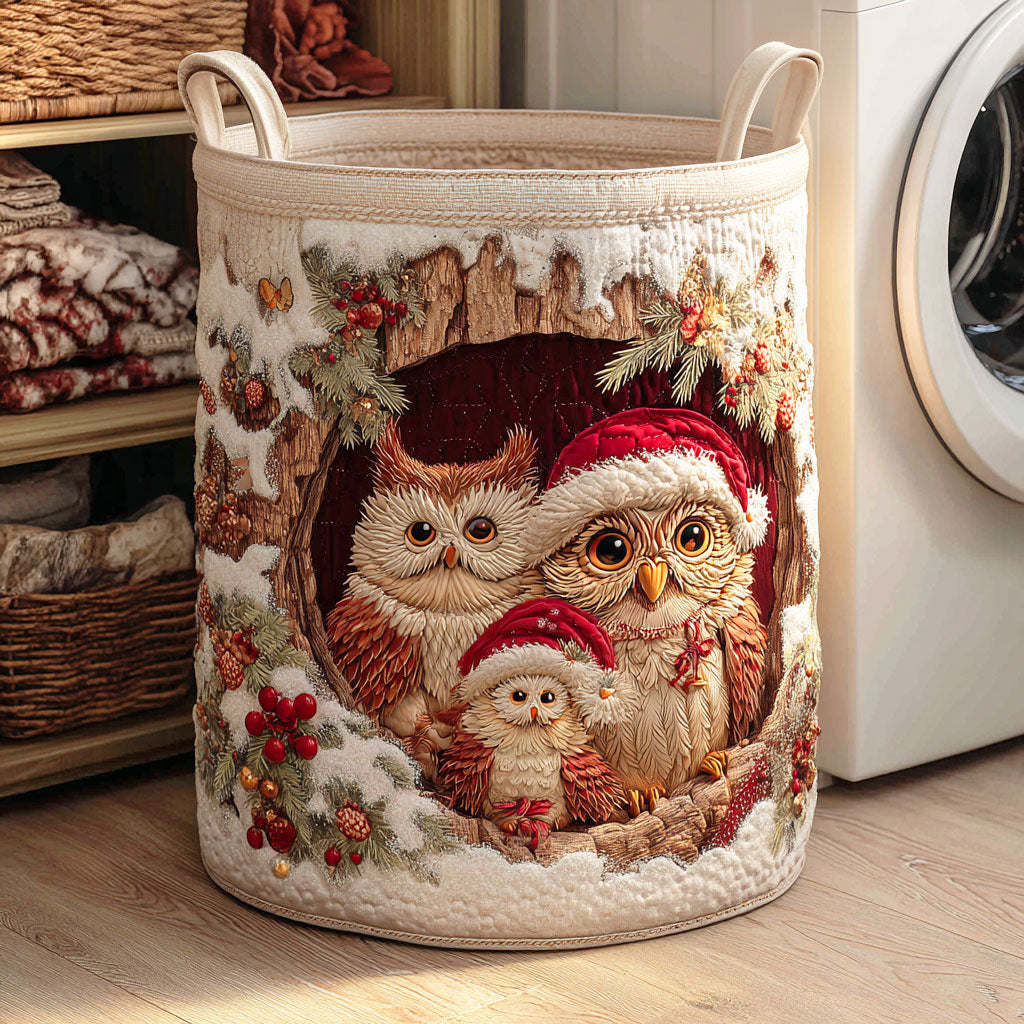 Christmas Owl Quilted Laundry Basket Folding Laundry Hamper Family Gift Ideas For Xmas
