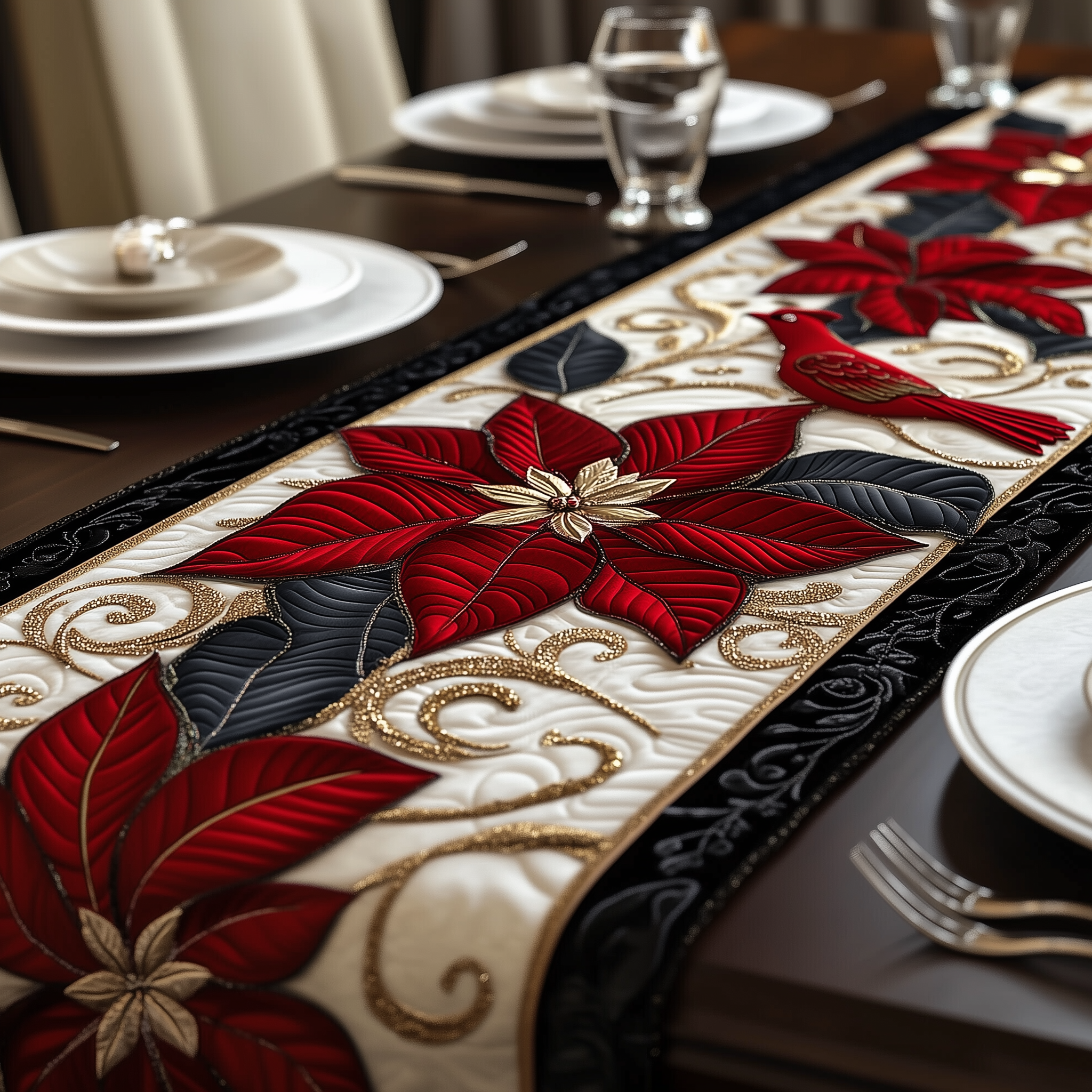 Christmas Poinsettias Quilted Table Runner Christmas Dining Table Decor Ideas For Christmas Family Gifts