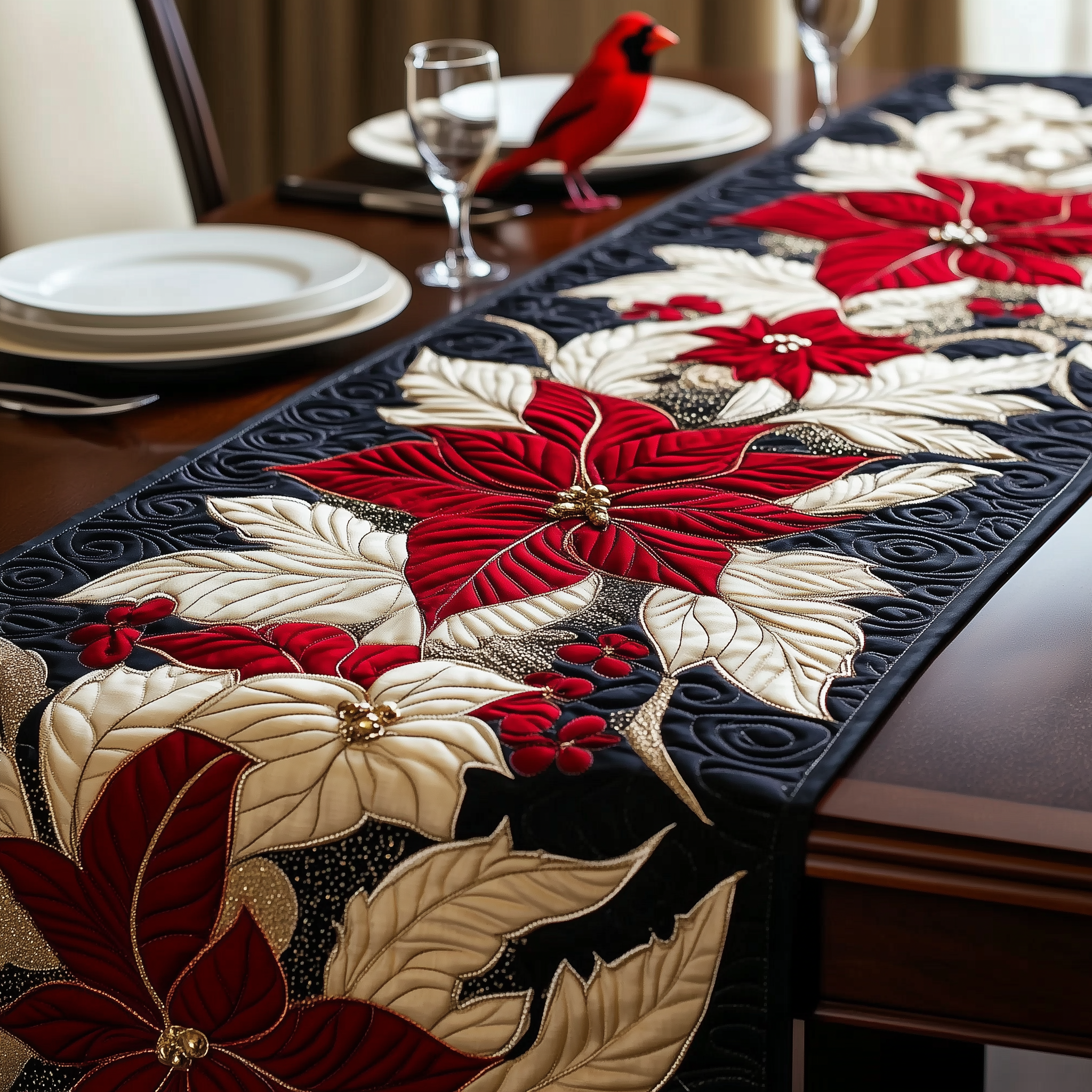 Christmas Poinsettias Quilted Table Runner Christmas Dinner Decorations Xmas Gifts For Mother In Law